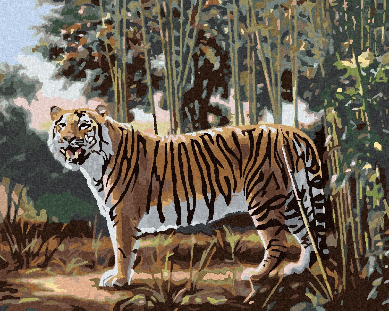 Zuty – Maľovanie Podľa Čísel – Tiger A Bambus (D. Rusty Rust), 80 × 100 cm, Plátno + Rám