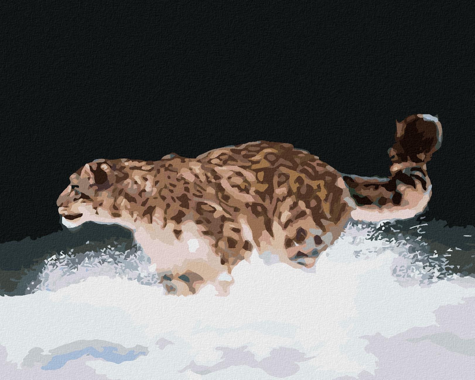 Zuty – Maľovanie podľa čísel – Snežný leopard v behu v snehu (D. Rusty Rust), 40 × 50 cm, plátno + rám