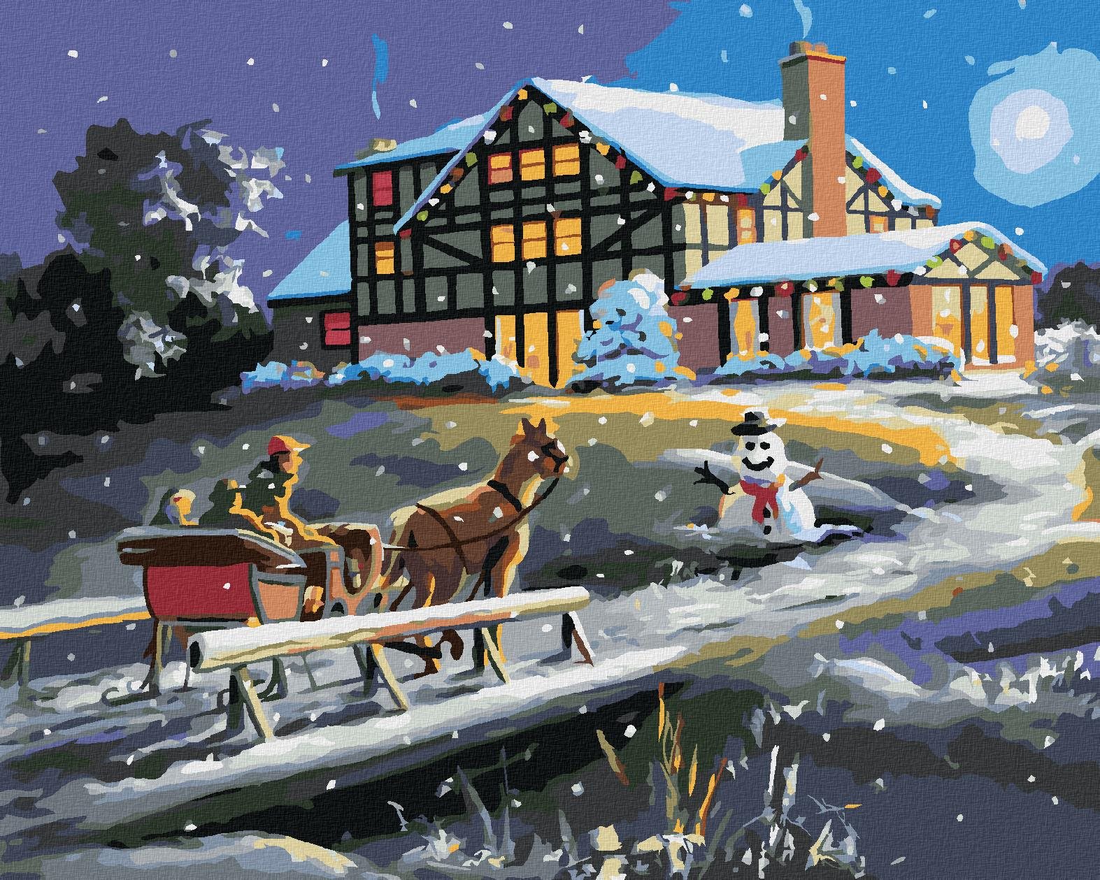 Zuty – Maľovanie podľa čísel – Vianoce, sane a snehuliak (D. Rusty Rust), 80 × 100 cm, plátno + rám