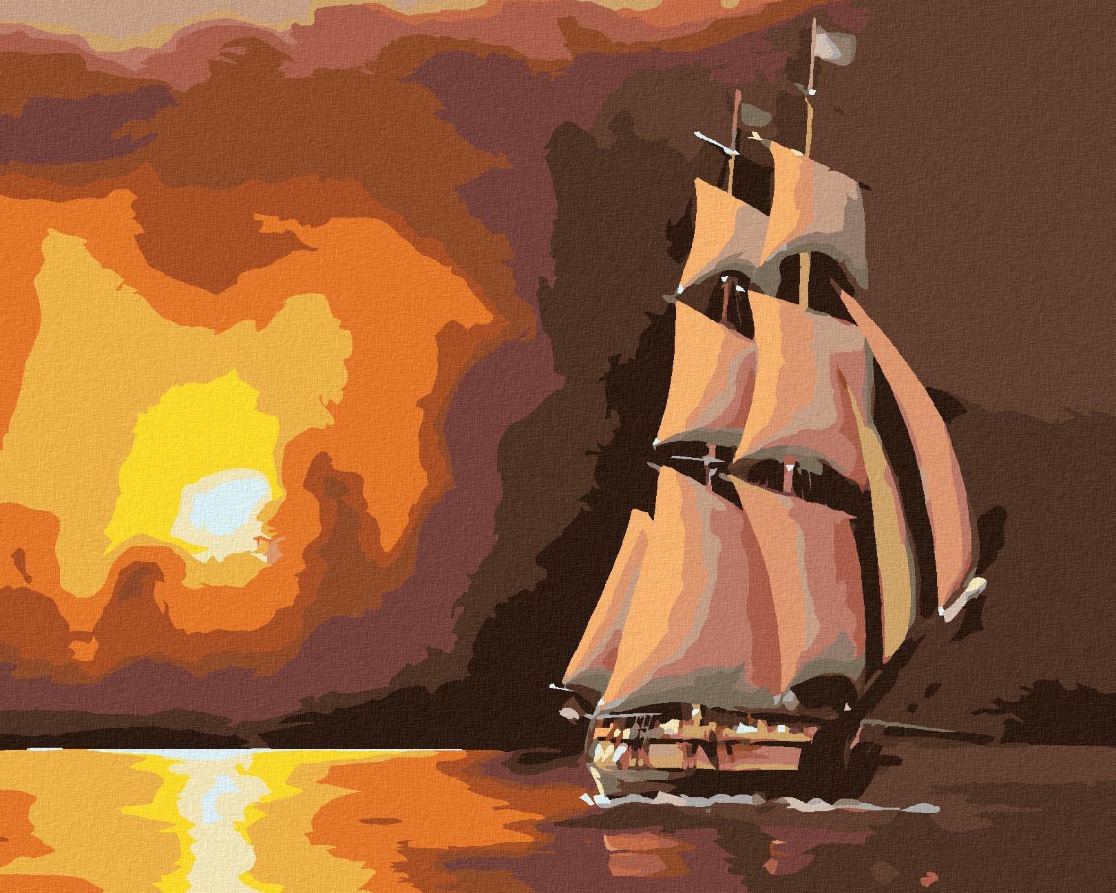 Zuty – Maľovanie podľa čísel – Plachetnica a červený západ slnka (D. Rusty Rust), 80 × 100 cm, plátno + rám