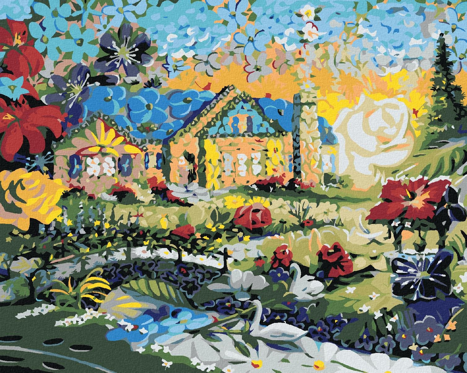 Zuty – Maľovanie podľa čísel – Mozaika dom a západ slnka (D. Rusty Rust), 80 × 100 cm, plátno
