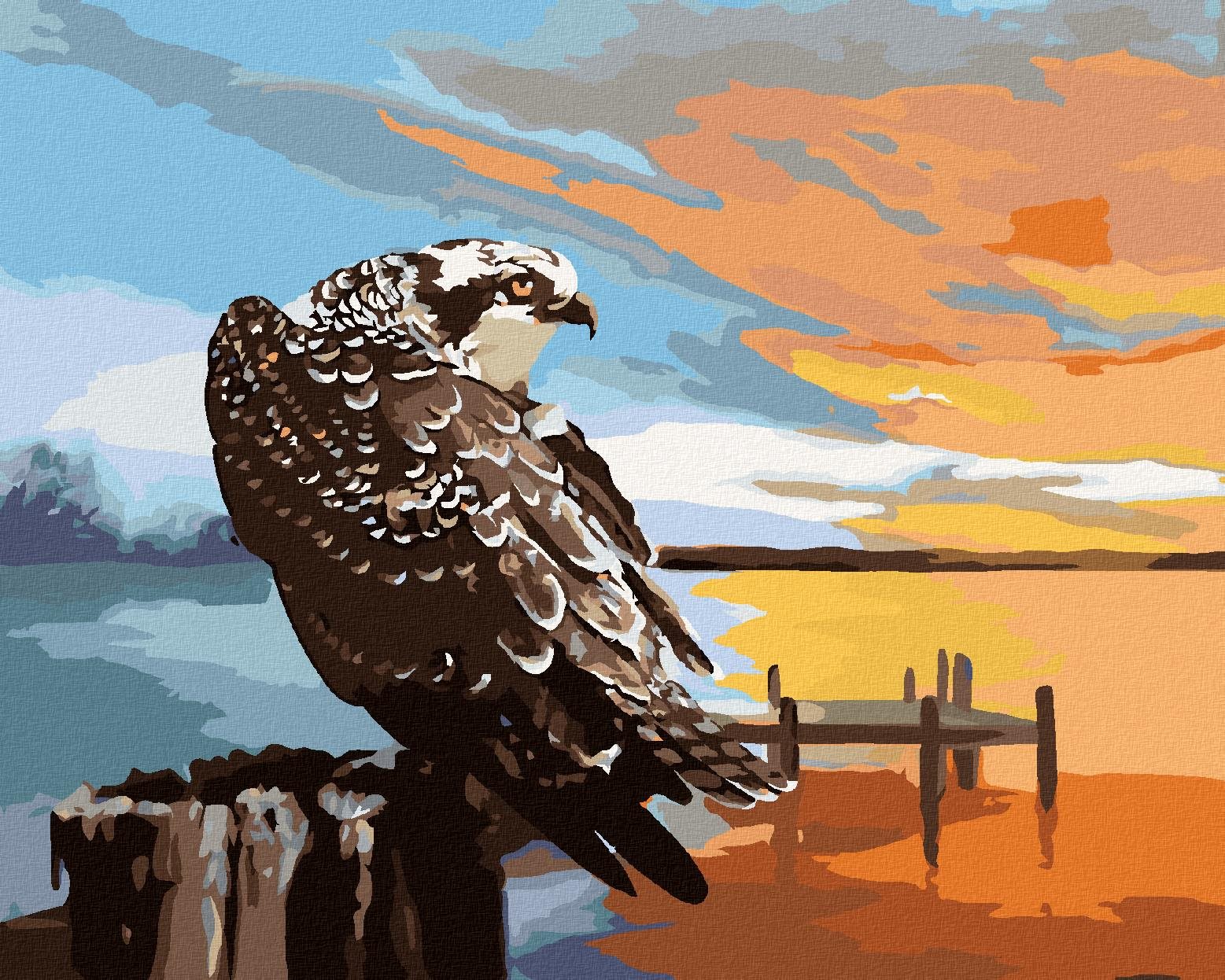 Zuty – Maľovanie podľa čísel – Orol, mólo a západ slnka (D. Rusty Rust), 40 × 50 cm, plátno