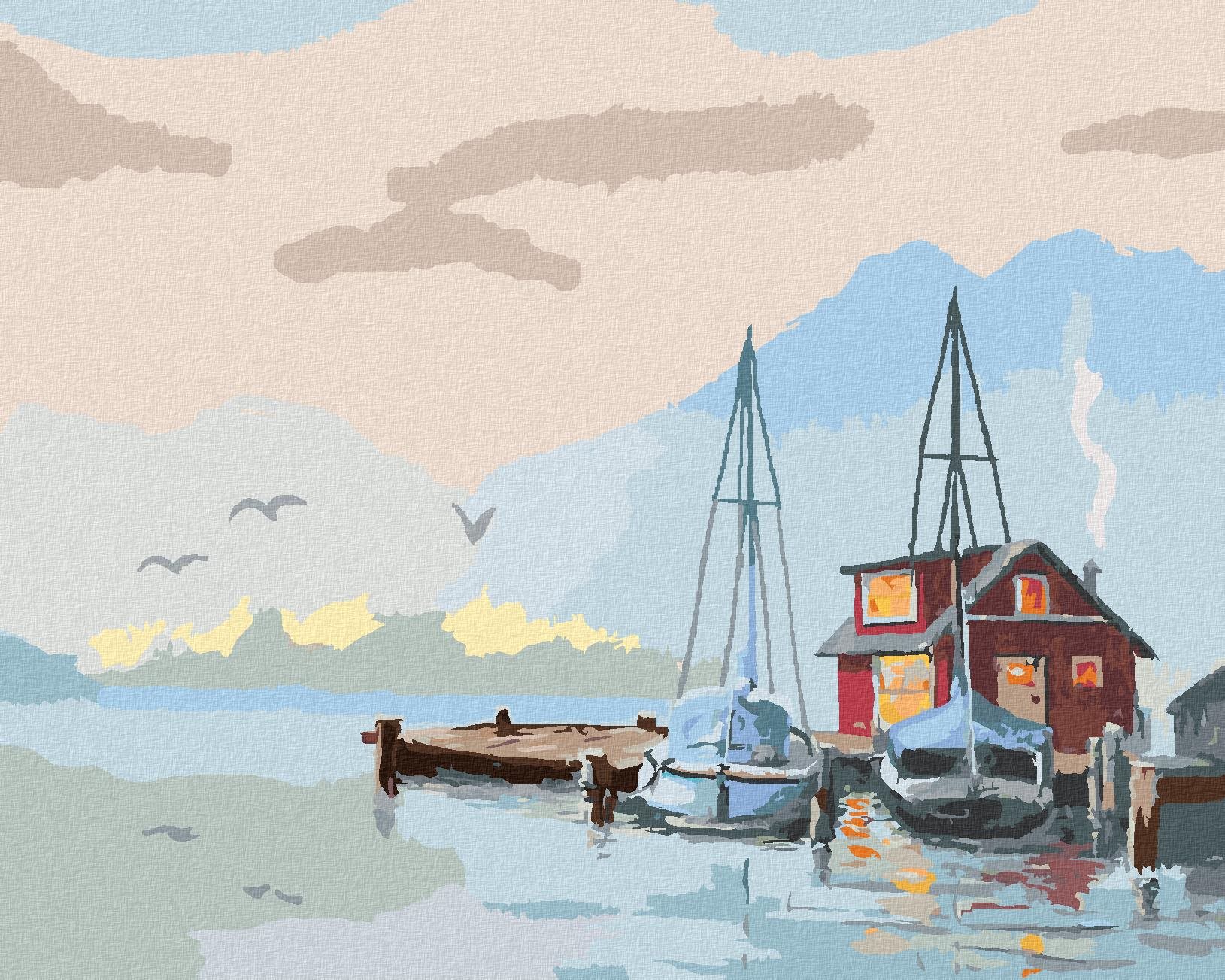 Zuty – Maľovanie Podľa Čísel – Mólo A Plachetnice (D. Rusty Rust), 40 × 50 cm, Plátno + Rám