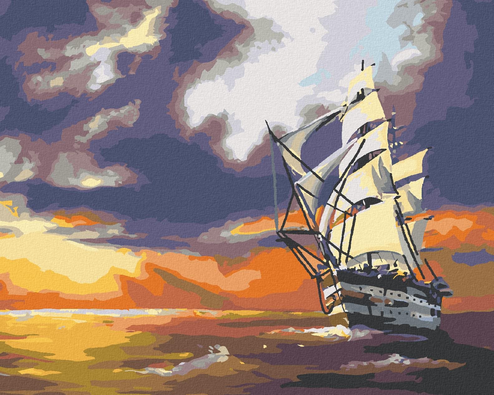 Zuty – Maľovanie Podľa Čísel – Plachetnica Plávajúca Na Mori A Západ Slnka (D. Rusty Rust), 80 × 100 cm, Plátno + Rám
