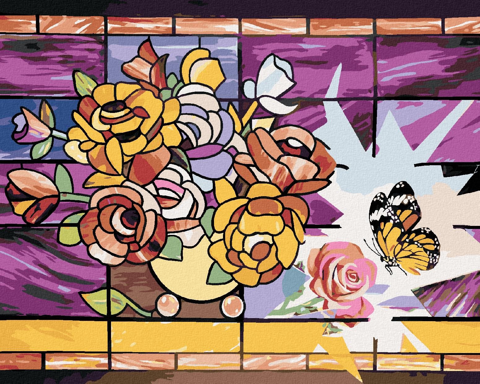 Zuty – Maľovanie Podľa Čísel – Mozaika Kytica Vo Váze A Motýľ (D. Rusty Rust), 80 × 100 cm, Plátno + Rám