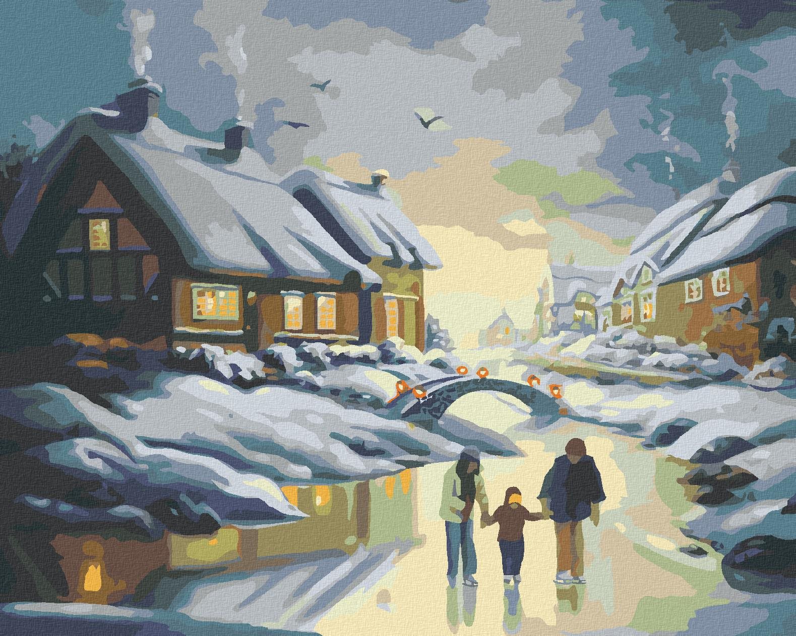 Zuty – Maľovanie Podľa Čísel – Korčuliari Na Ľade A Domy (D. Rusty Rust), 40 × 50 cm, Plátno