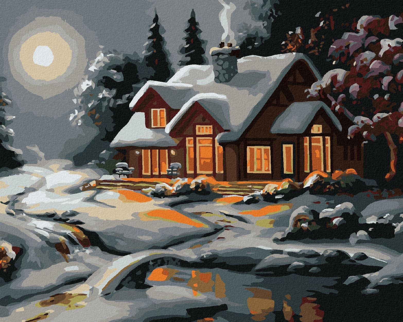 Zuty – Maľovanie podľa čísel – Zasnežený dom po súmraku (D. Rusty Rust), 40 × 50 cm, plátno + rám