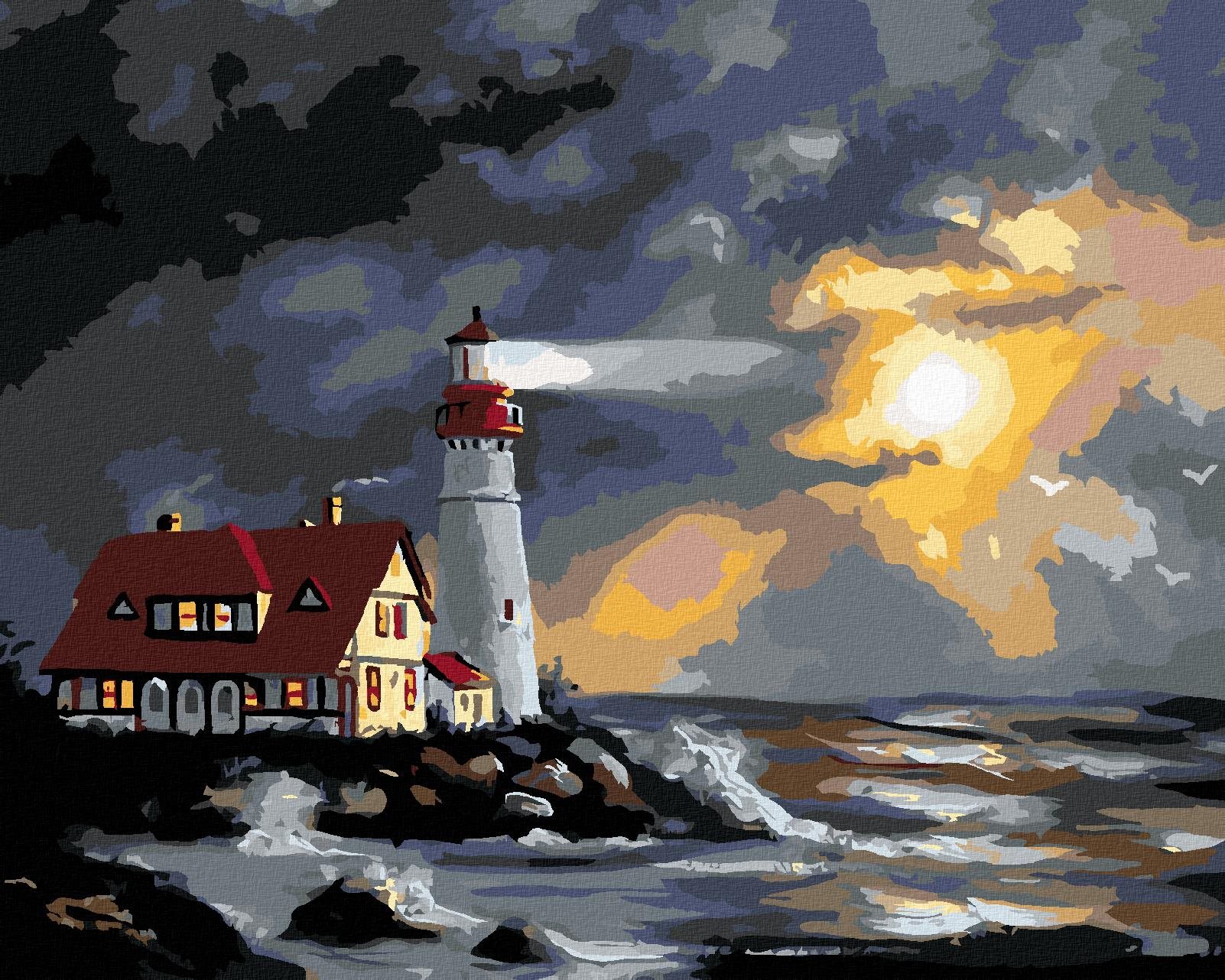 Zuty – Maľovanie Podľa Čísel – Maják A Slnko Zahalené Mrakmi (D. Rusty Rust), 40 × 50 cm, Plátno