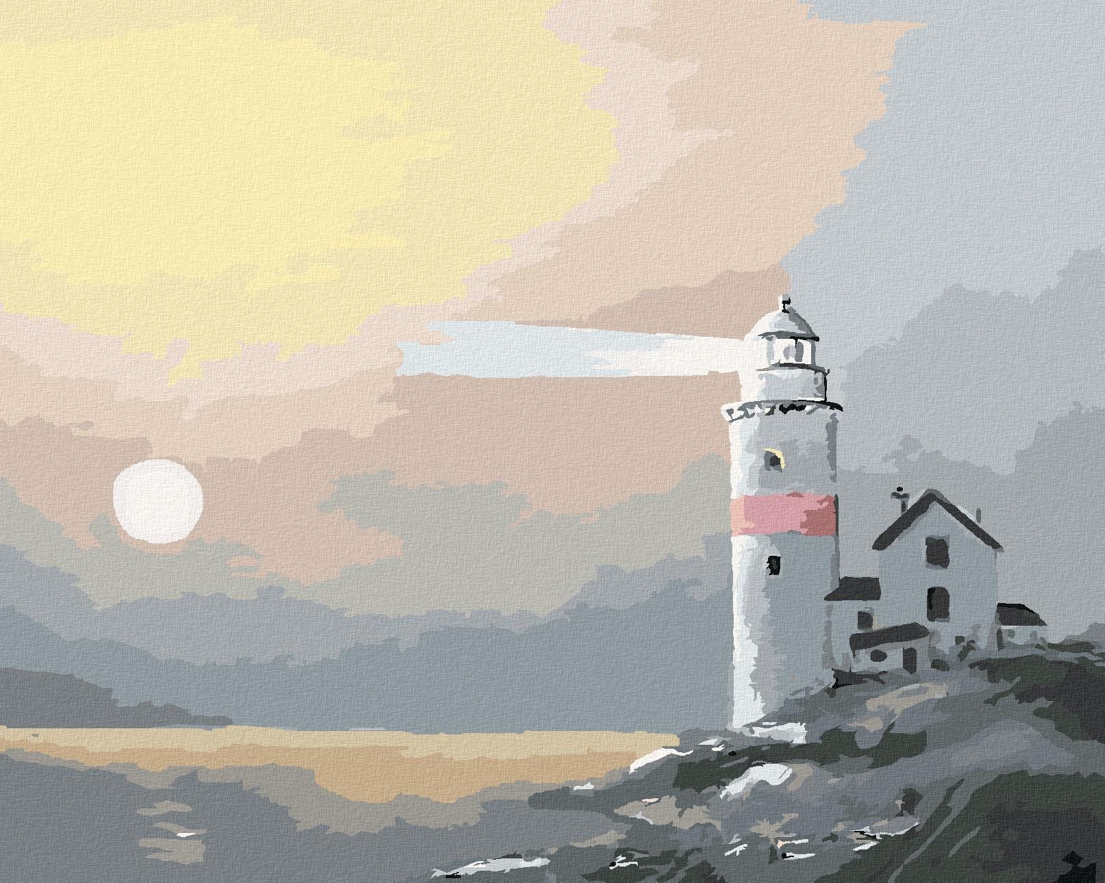 Zuty – Maľovanie Podľa Čísel – Maják A Slnko V Hmle (D. Rusty Rust), 40 × 50 cm, Plátno + Rám