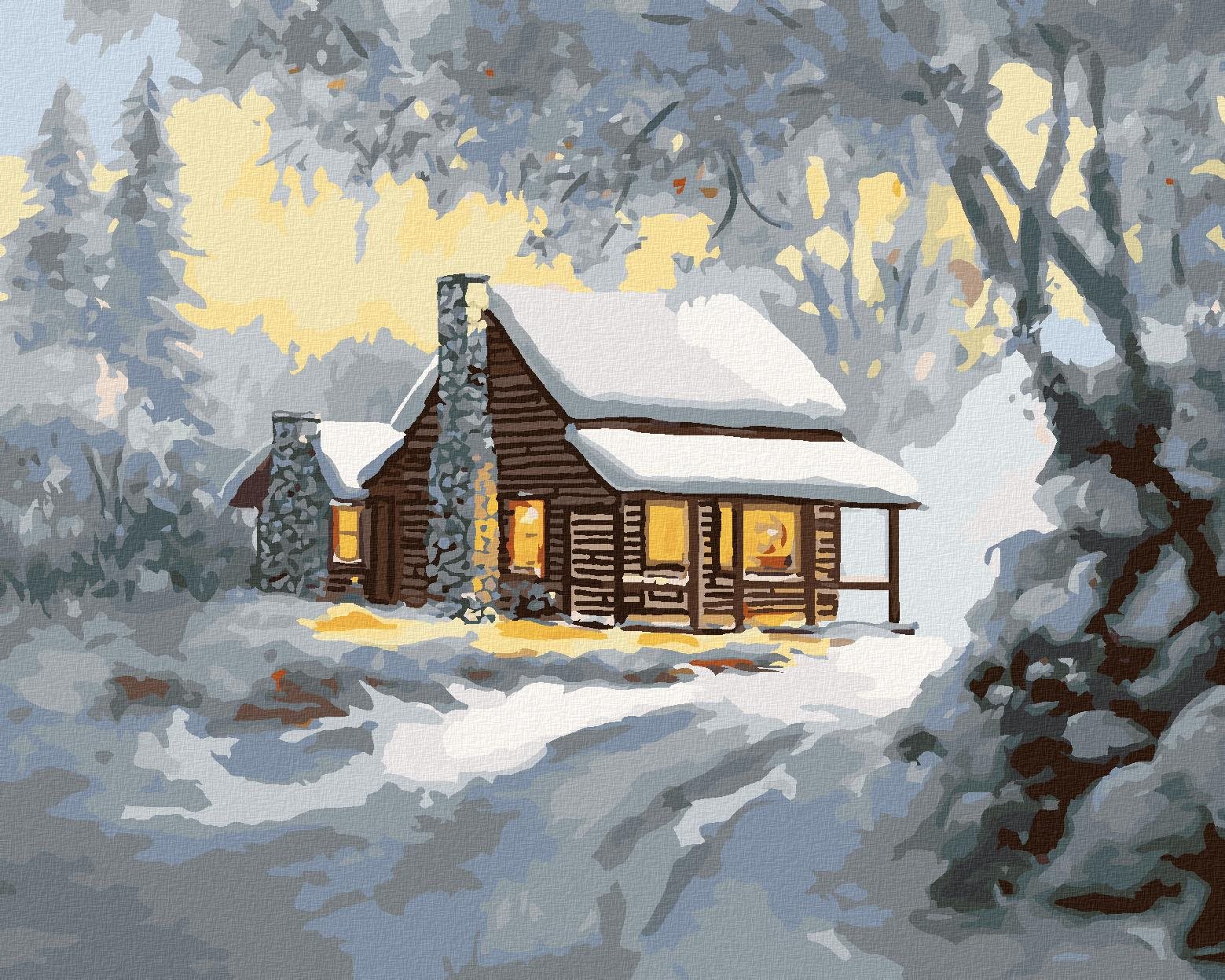 Zuty – Maľovanie Podľa Čísel – Zasnežený Zrub Pri Svitaní (D. Rusty Rust), 40 × 50 cm, Plátno