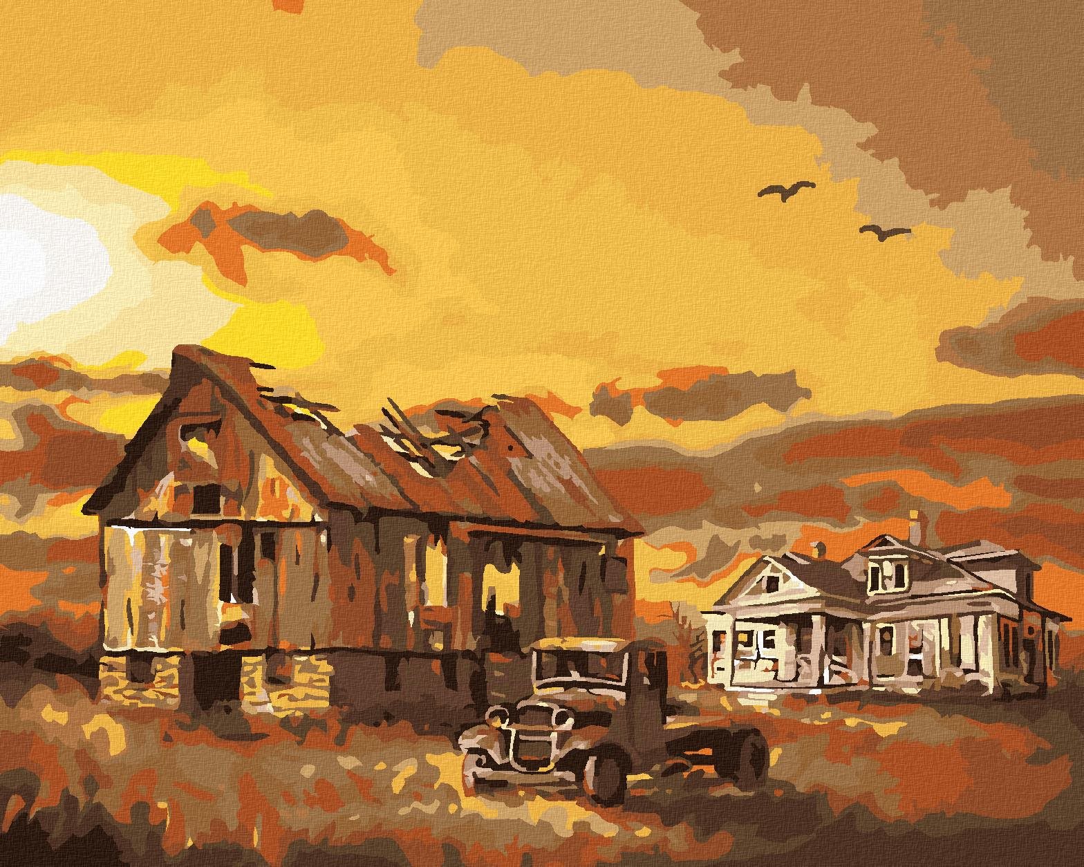 Zuty – Maľovanie podľa čísel – Stodola s rozpadnutou strechou (D. Rusty Rust), 40 × 50 cm, plátno