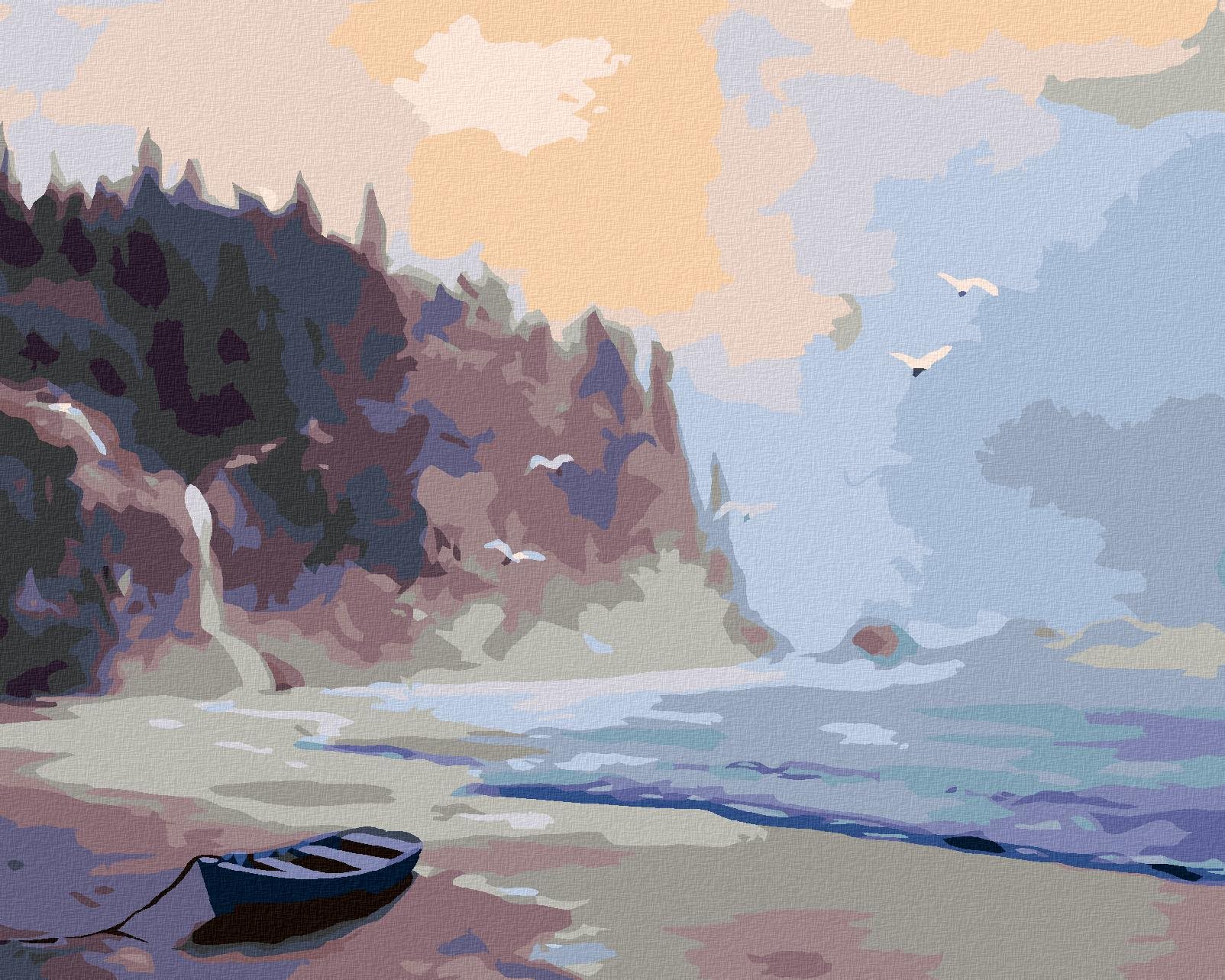 Zuty – Maľovanie podľa čísel – Opustená loďka na pláži po súmraku (D. Rusty Rust), 40 × 50 cm, plátno + rám