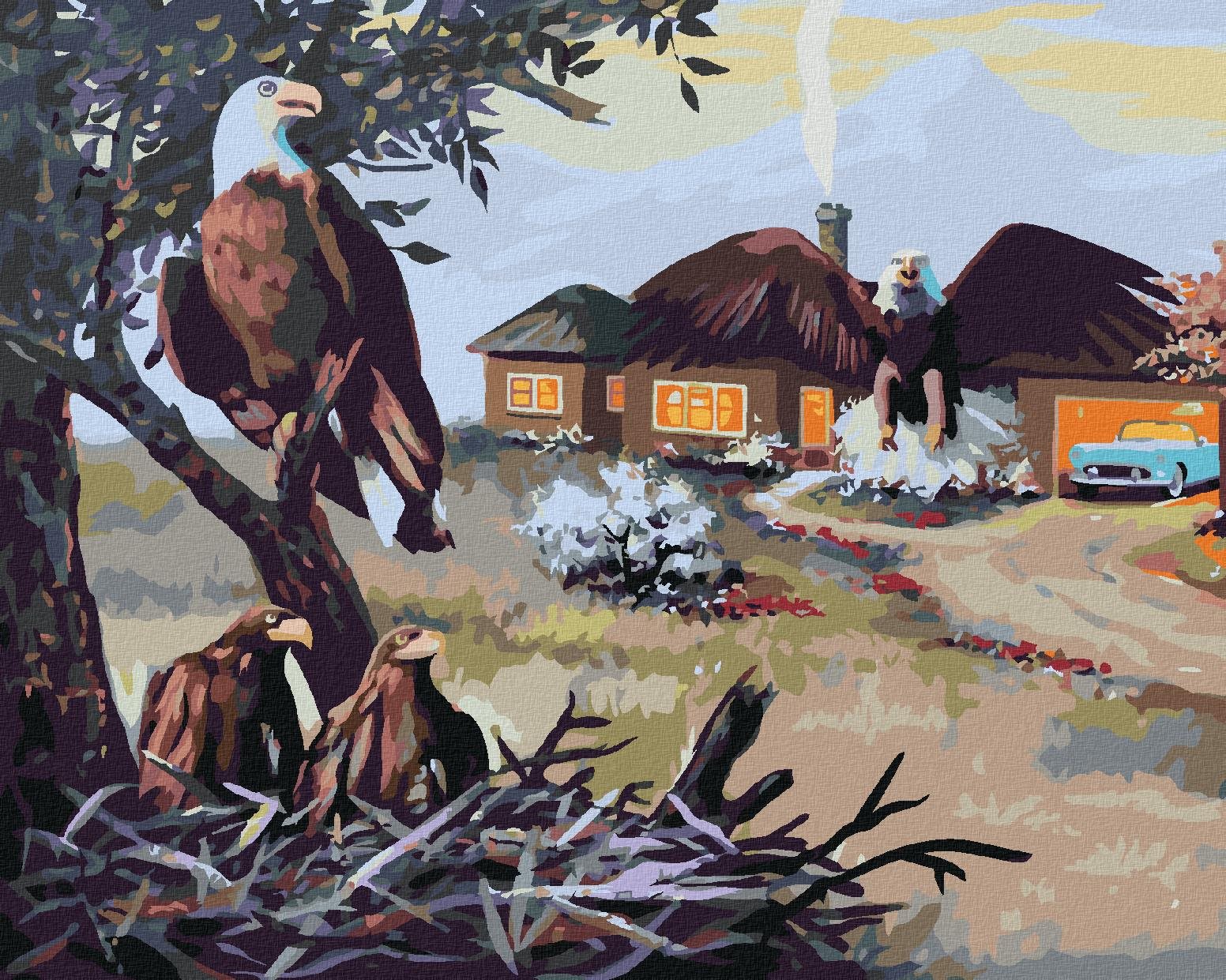 Zuty – Maľovanie Podľa Čísel – Orlie Hniezdo Pri Dome (D. Rusty Rust), 40 × 50 cm, Plátno + Rám