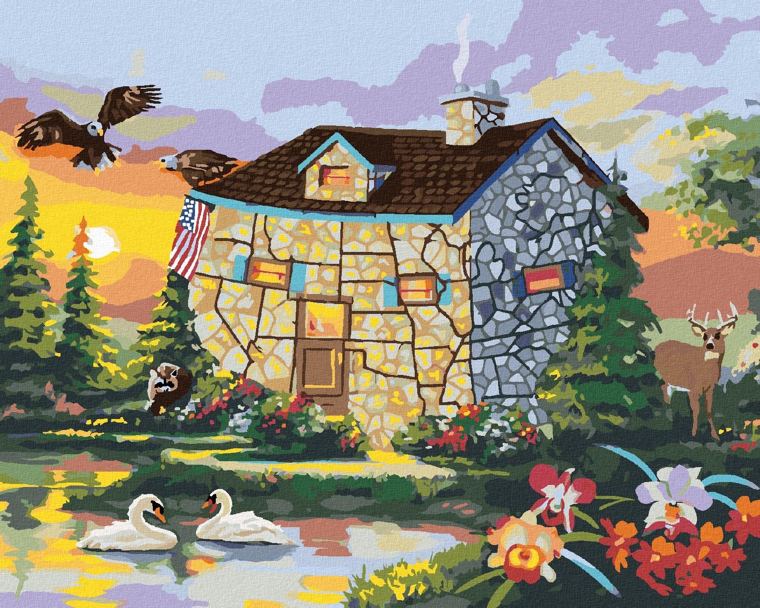 Zuty – Maľovanie Podľa Čísel – Atypický Dom Pri Jazere (D. Rusty Rust), 40 × 50 cm, Plátno + Rám