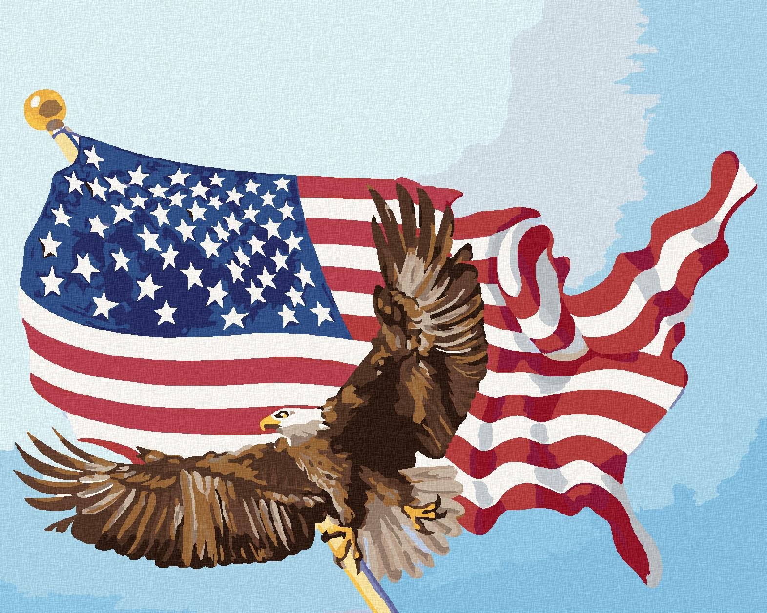 Zuty – Maľovanie Podľa Čísel – Orol Na Stožiari Vlajky Usa (D. Rusty Rust), 40 × 50 cm, Plátno