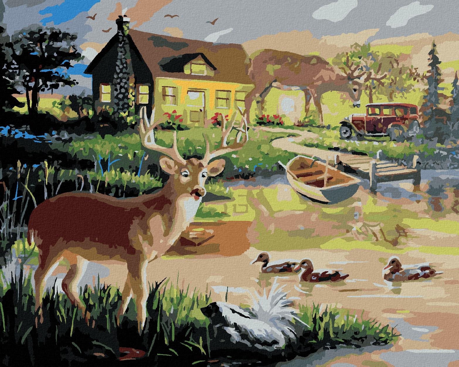 Zuty – Maľovanie Podľa Čísel – Laň A Srna Pri Jazierku (D. Rusty Rust), 40 × 50 cm, Plátno