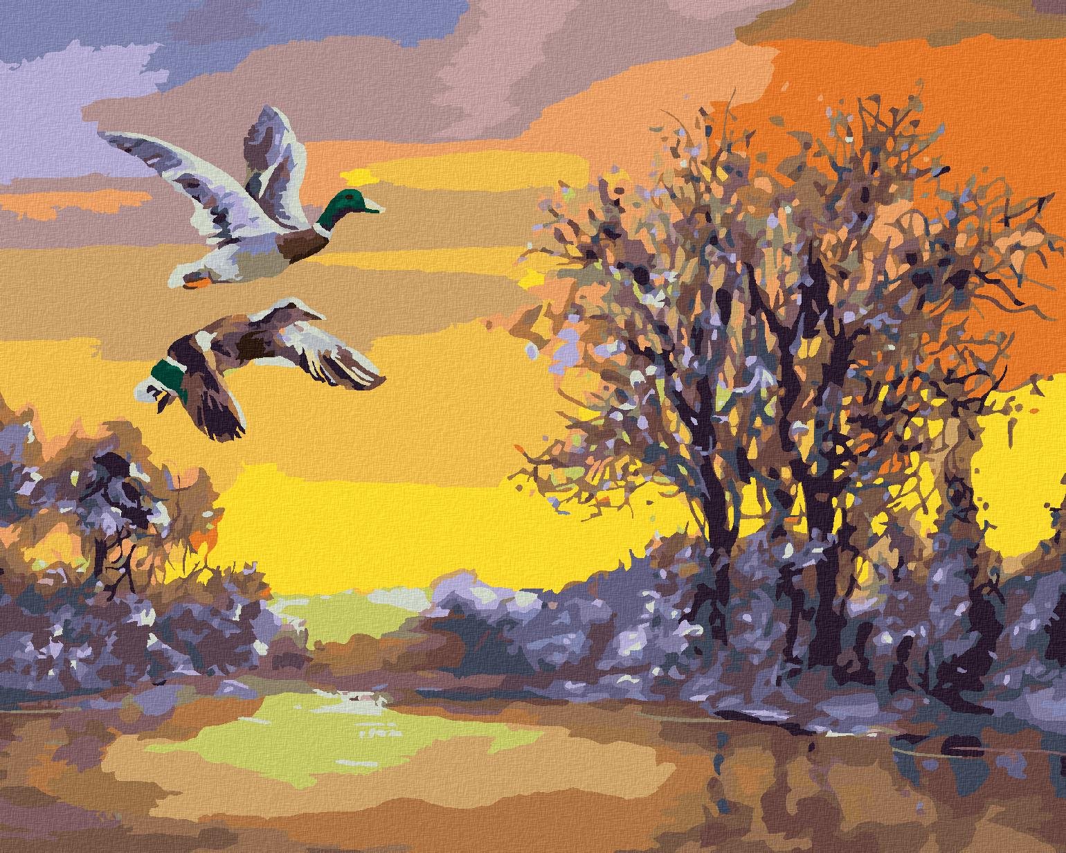 Zuty – Maľovanie Podľa Čísel – Letiace Kačice Nad Riekou V Zime (D. Rusty Rust), 40 × 50 cm, Plátno
