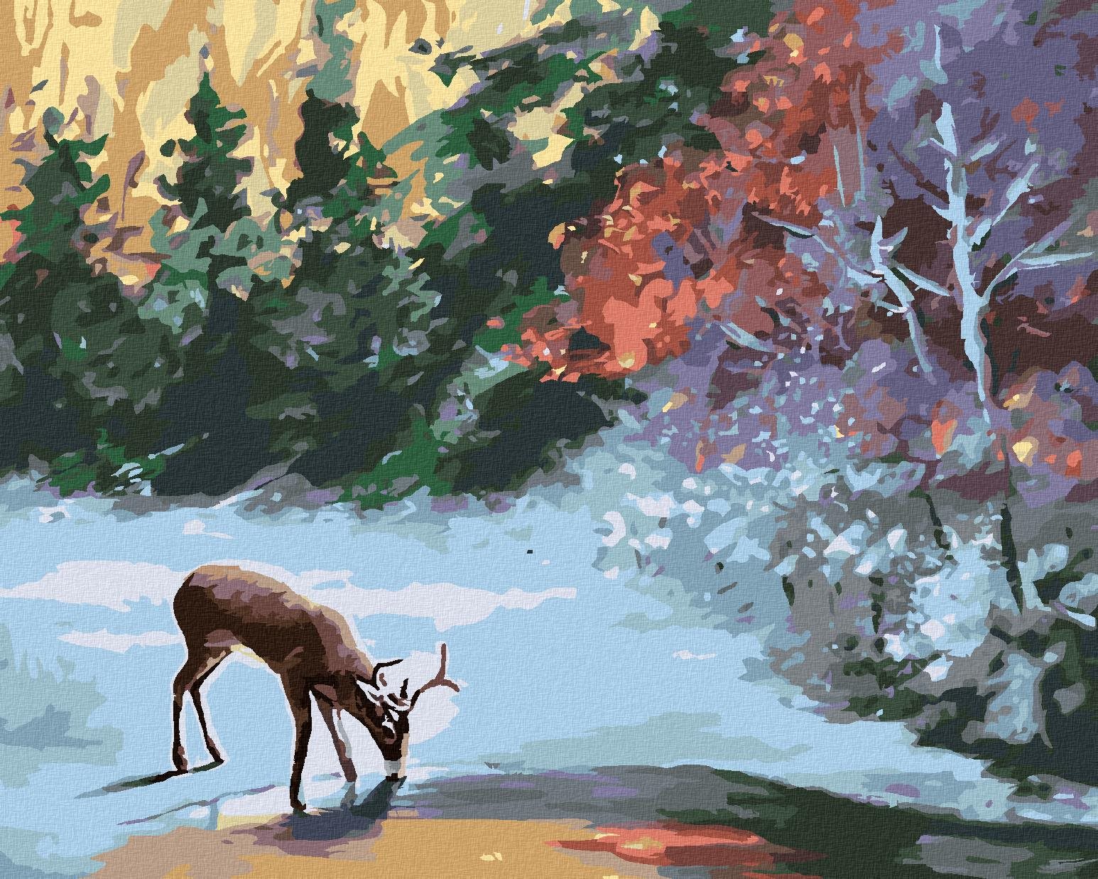 Zuty – Maľovanie Podľa Čísel – Jeleň Pri Zamrznutom Potoku (D. Rusty Rust), 40 × 50 cm, Plátno + Rám