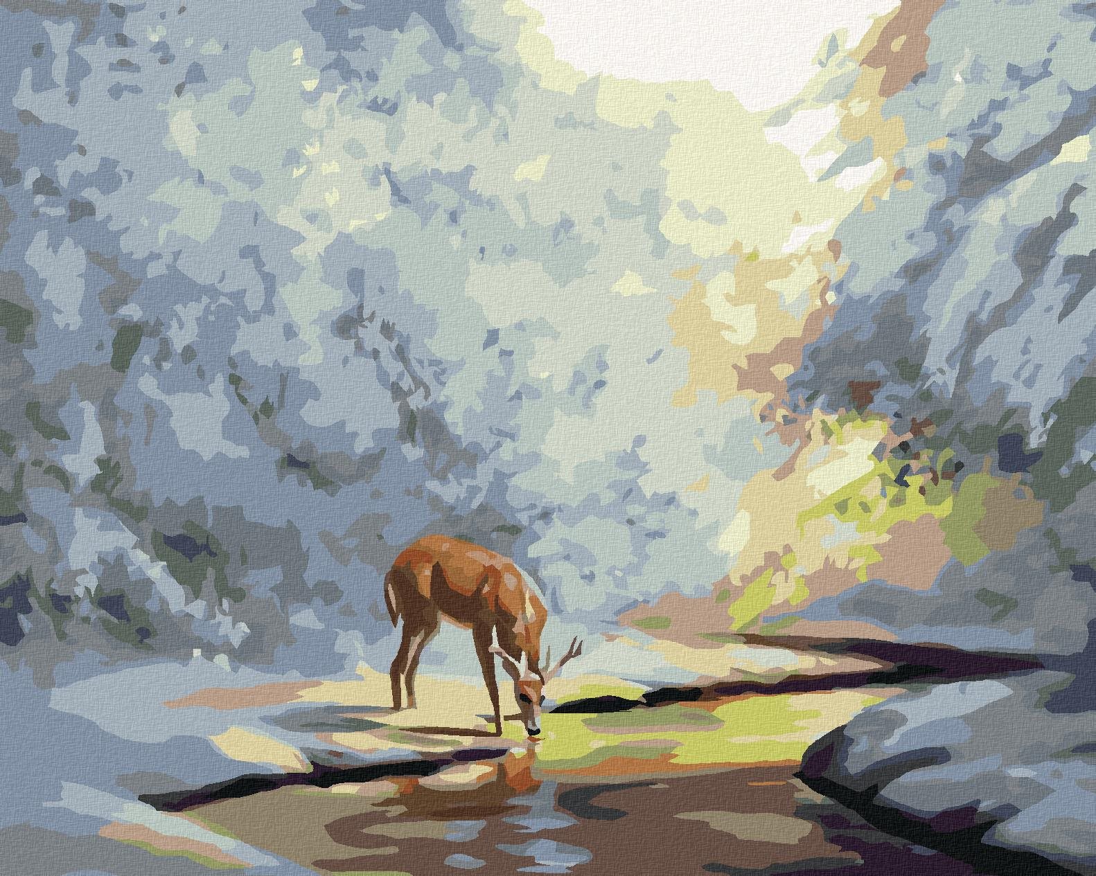 Zuty – Maľovanie Podľa Čísel – Jeleň Pije Zo Zamrznutého Potoka (D. Rusty Rust), 40 × 50 cm, Plátno + Rám