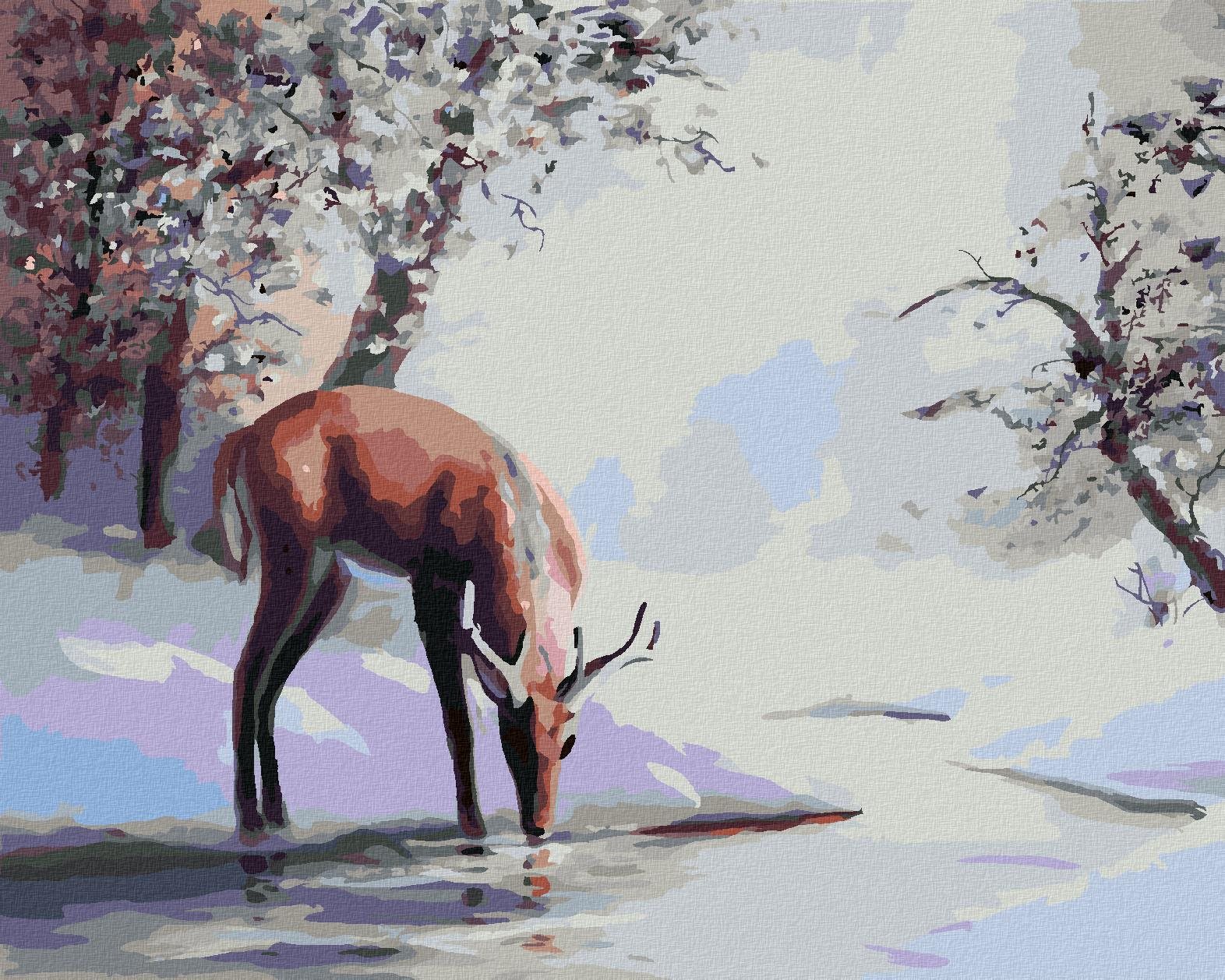 Zuty – Maľovanie Podľa Čísel – Jeleň Pije Z Potoka V Zime (D. Rusty Rust), 40 × 50 cm, Plátno + Rám