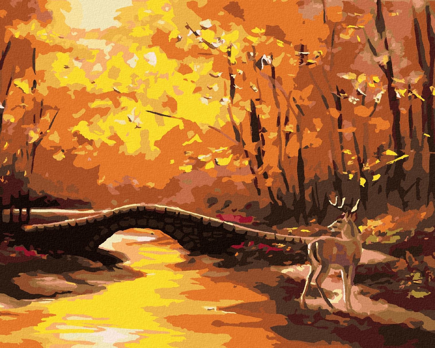 Zuty – Maľovanie Podľa Čísel – Jeleň A Kamenný Most Na Jeseň (D. Rusty Rust), 40 × 50 cm, Plátno