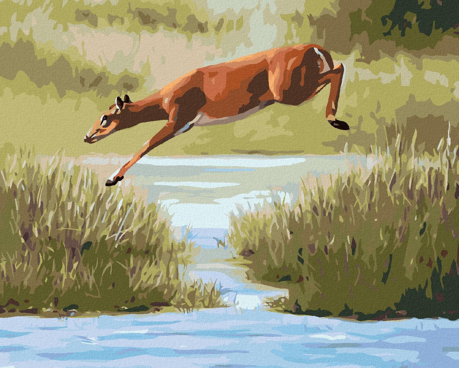 Zuty – Maľovanie Podľa Čísel – Srna Skákajúca Cez Vodu (D. Rusty Rust), 80 × 100 cm, Plátno + Rám