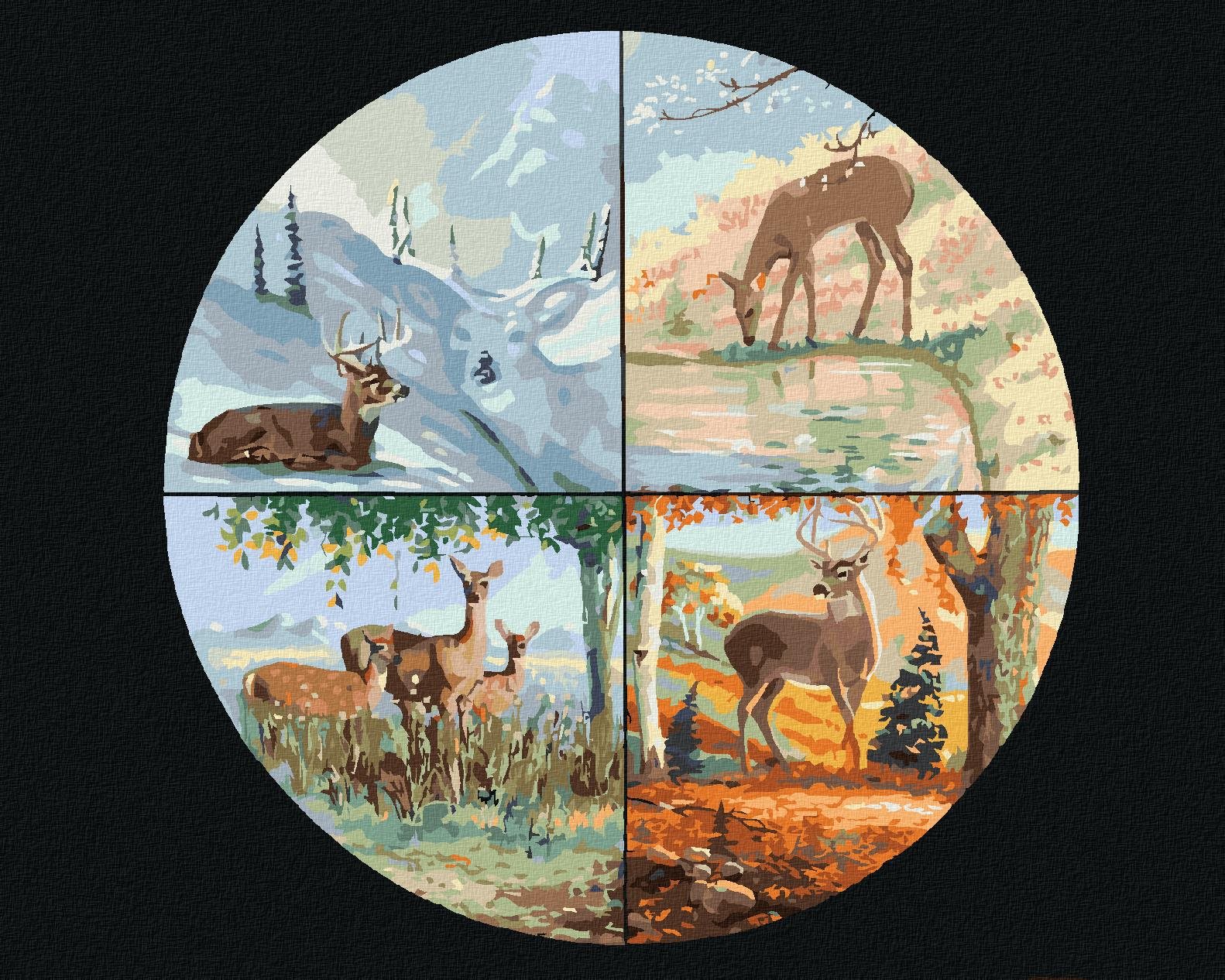 Zuty – Maľovanie Podľa Čísel – Srna A Štyri Ročné Obdobia (D. Rusty Rust), 80 × 100 cm, Plátno + Rám