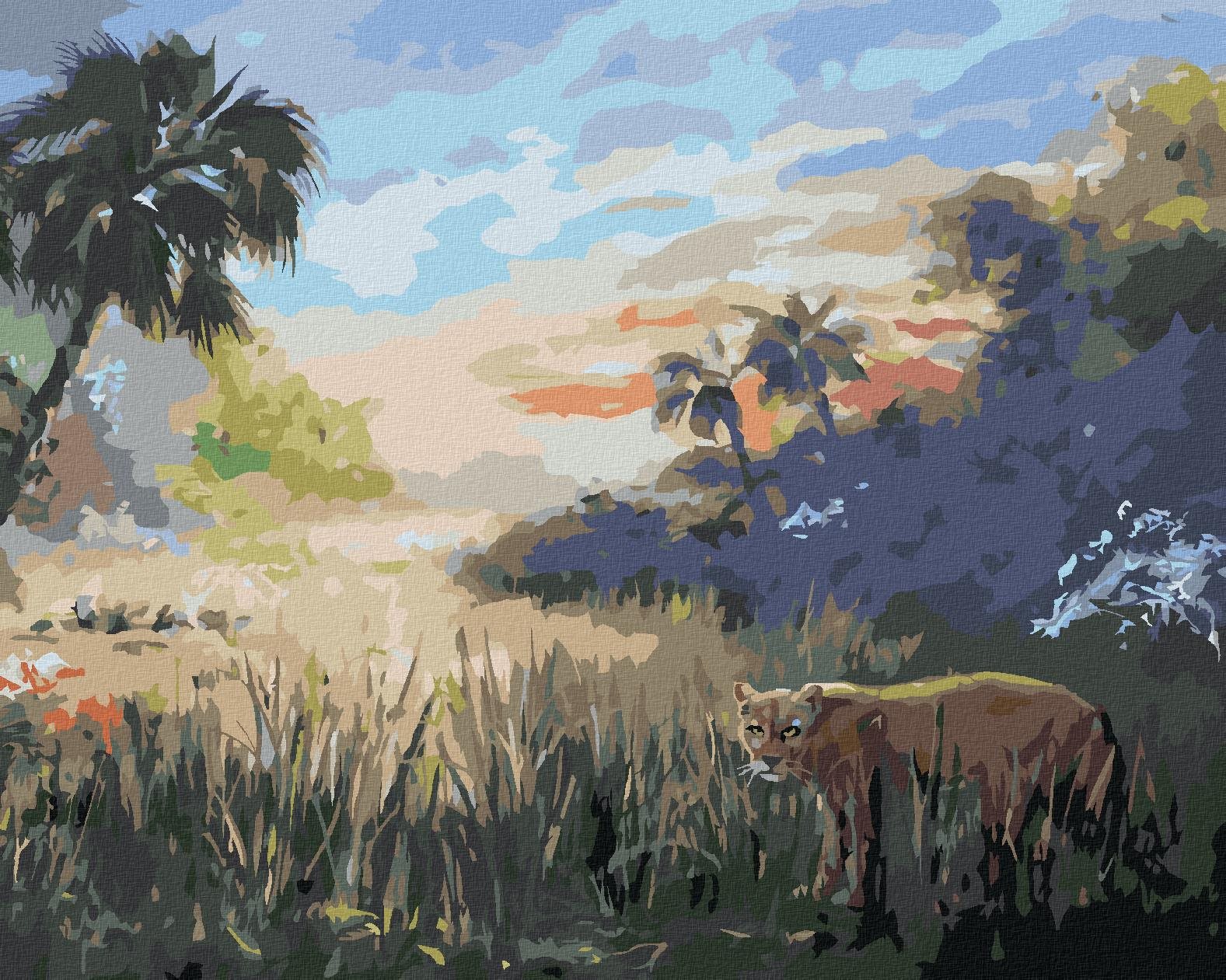 Zuty – Maľovanie Podľa Čísel – Puma A Palmy (D. Rusty Rust), 40 × 50 cm, Plátno + Rám