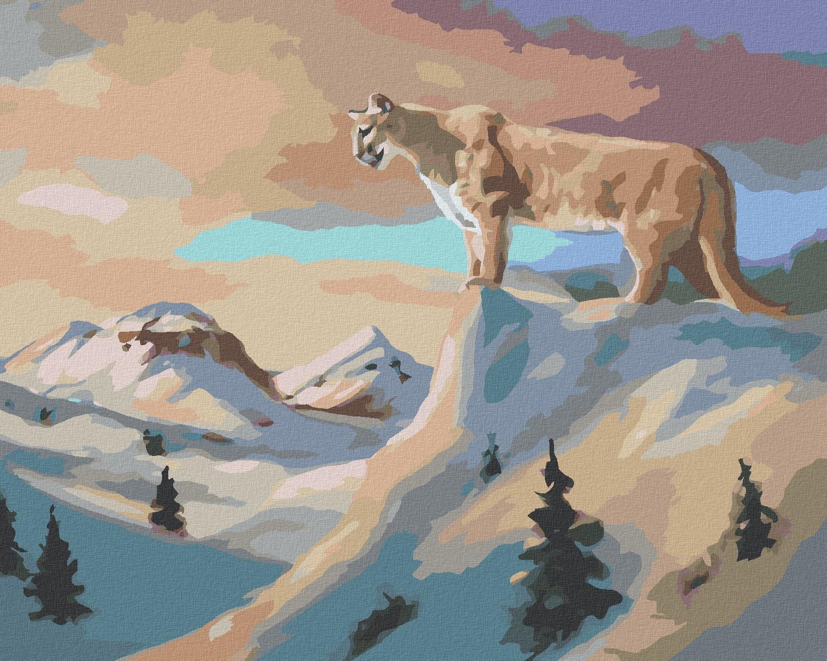 Zuty – Maľovanie Podľa Čísel – Puma Na Skale A Zasnežené Hory (D. Rusty 40 × 50 cm, Plátno