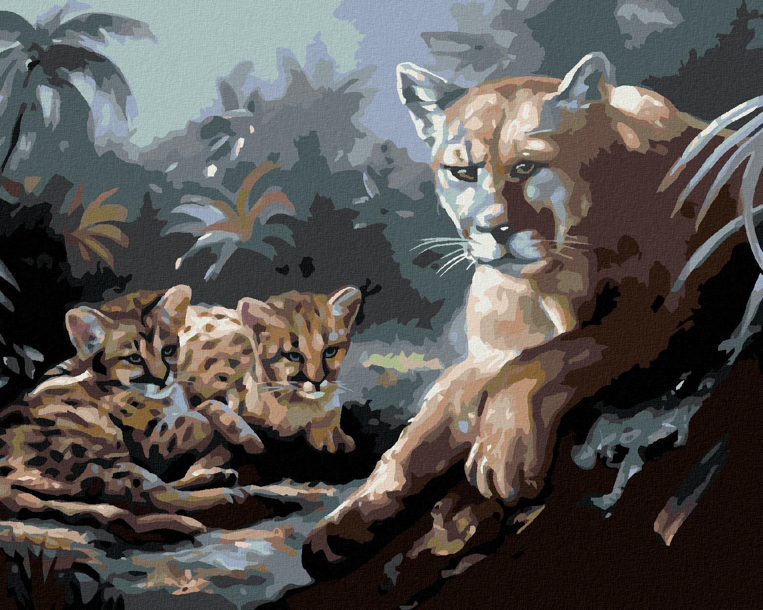 Zuty – Maľovanie Podľa Čísel – Puma S Mláďatami (D. Rusty Rust), 40 × 50 cm, Plátno + Rám