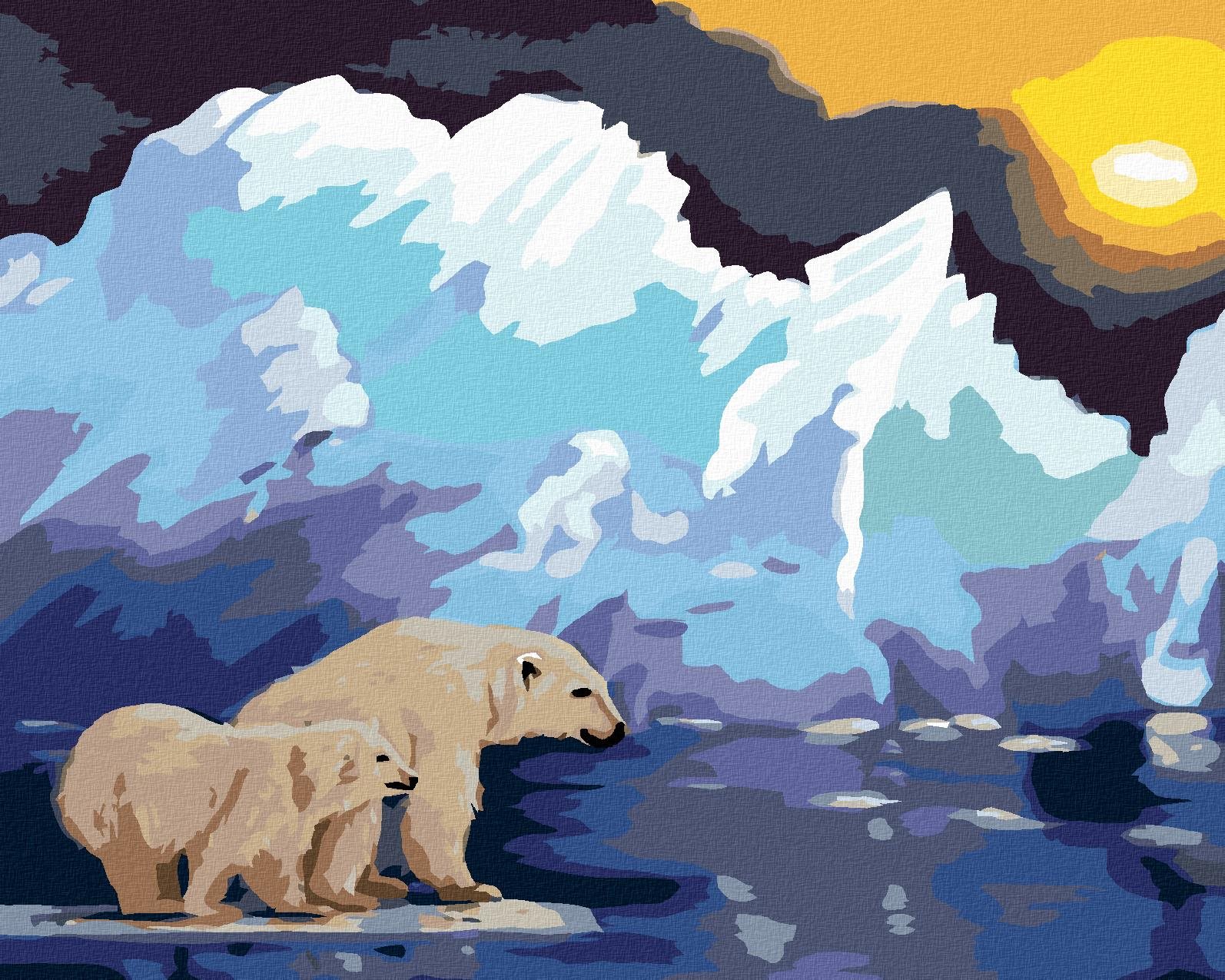 Zuty – Maľovanie Podľa Čísel – Ľadový Medveď Na Ľade A Ľadovec (D. Rusty Rust), 40 × 50 cm, Plátno + Rám