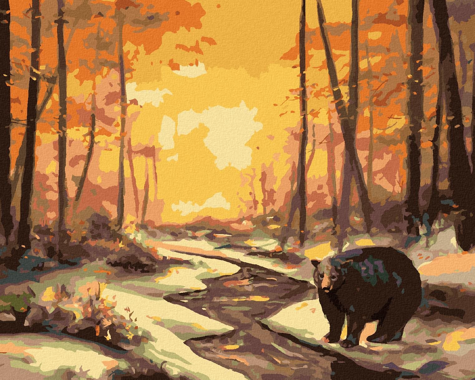 Zuty – Maľovanie Podľa Čísel – Medveď Pri Rieke V Zime A Západ Slnka (D. Rusty Rust), 40 × 50 cm, Plátno + Rám