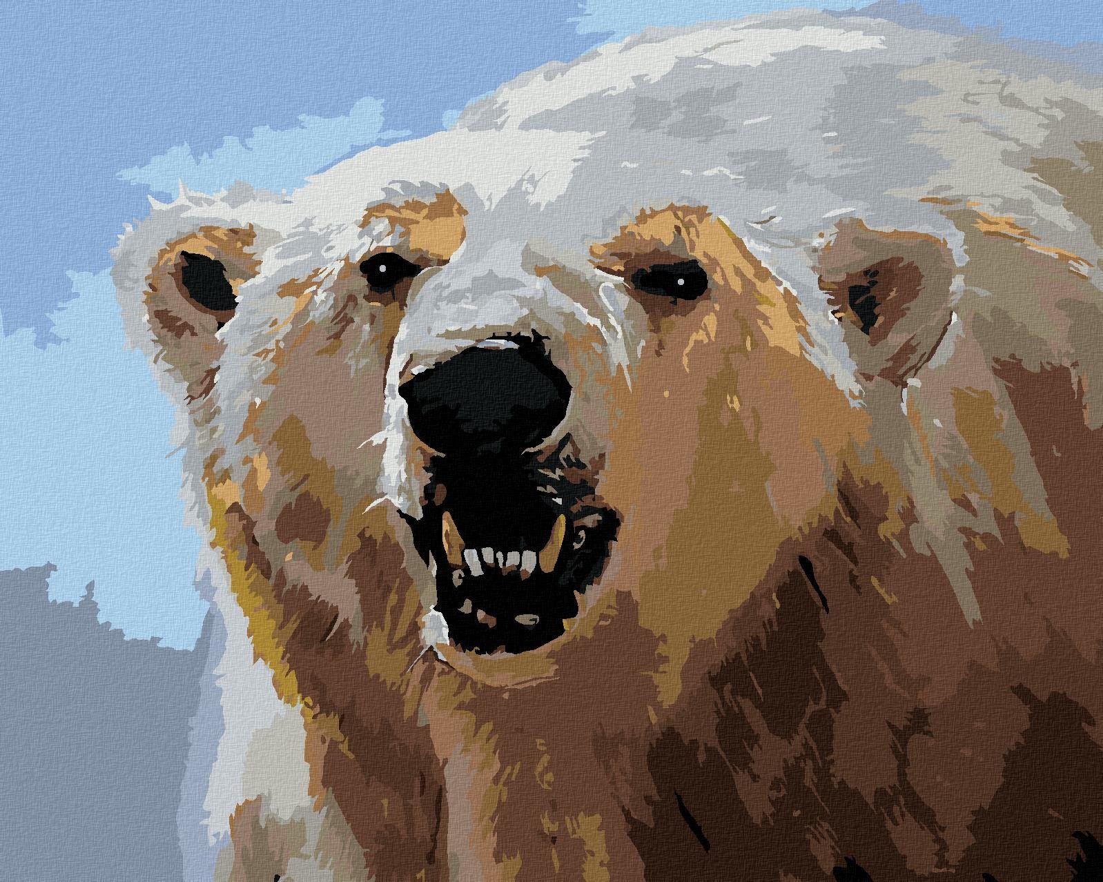 Zuty – Maľovanie Podľa Čísel – Ľadový Medveď Ukazujúci Zuby (D. Rusty Rust), 40 × 50 cm, Plátno