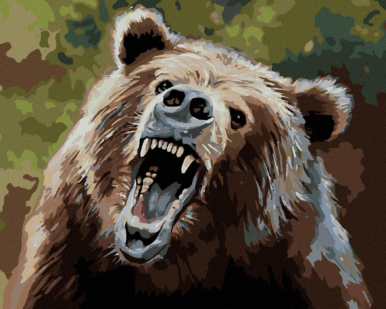 Zuty – Maľovanie Podľa Čísel – Medveď S Otvorenou Tlamou (D. Rusty Rust), 40 × 50 cm, Plátno + Rám