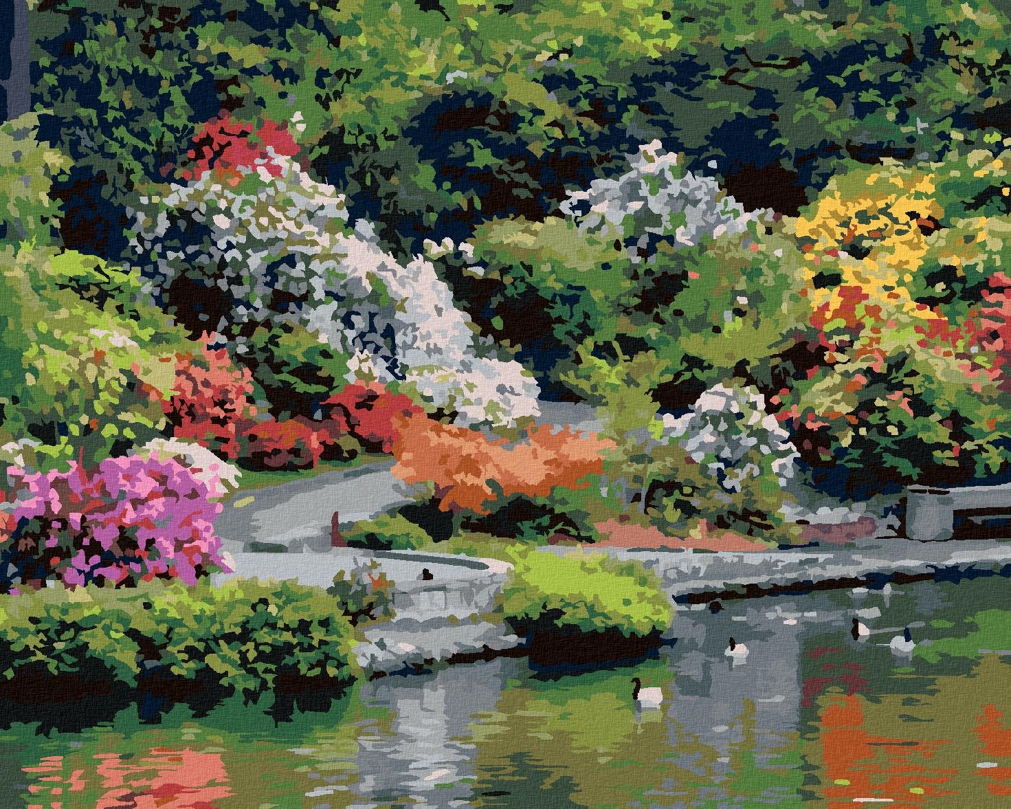 Zuty – Maľovanie Podľa Čísel – Záhrada Pri Jazere (Dennis Frates), 40 × 50 cm, Plátno