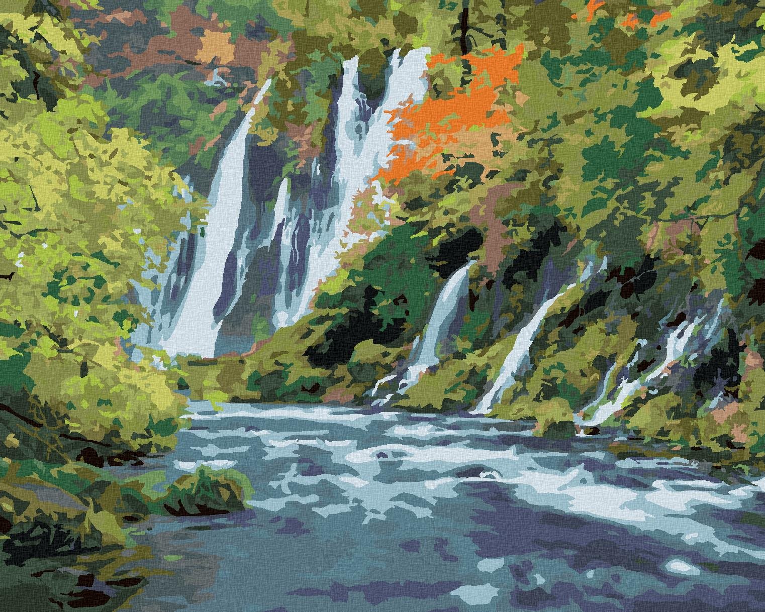 Zuty – Maľovanie Podľa Čísel – Vodopády Urpostred Lesa (Dennis Frates), 40 × 50 cm, Plátno