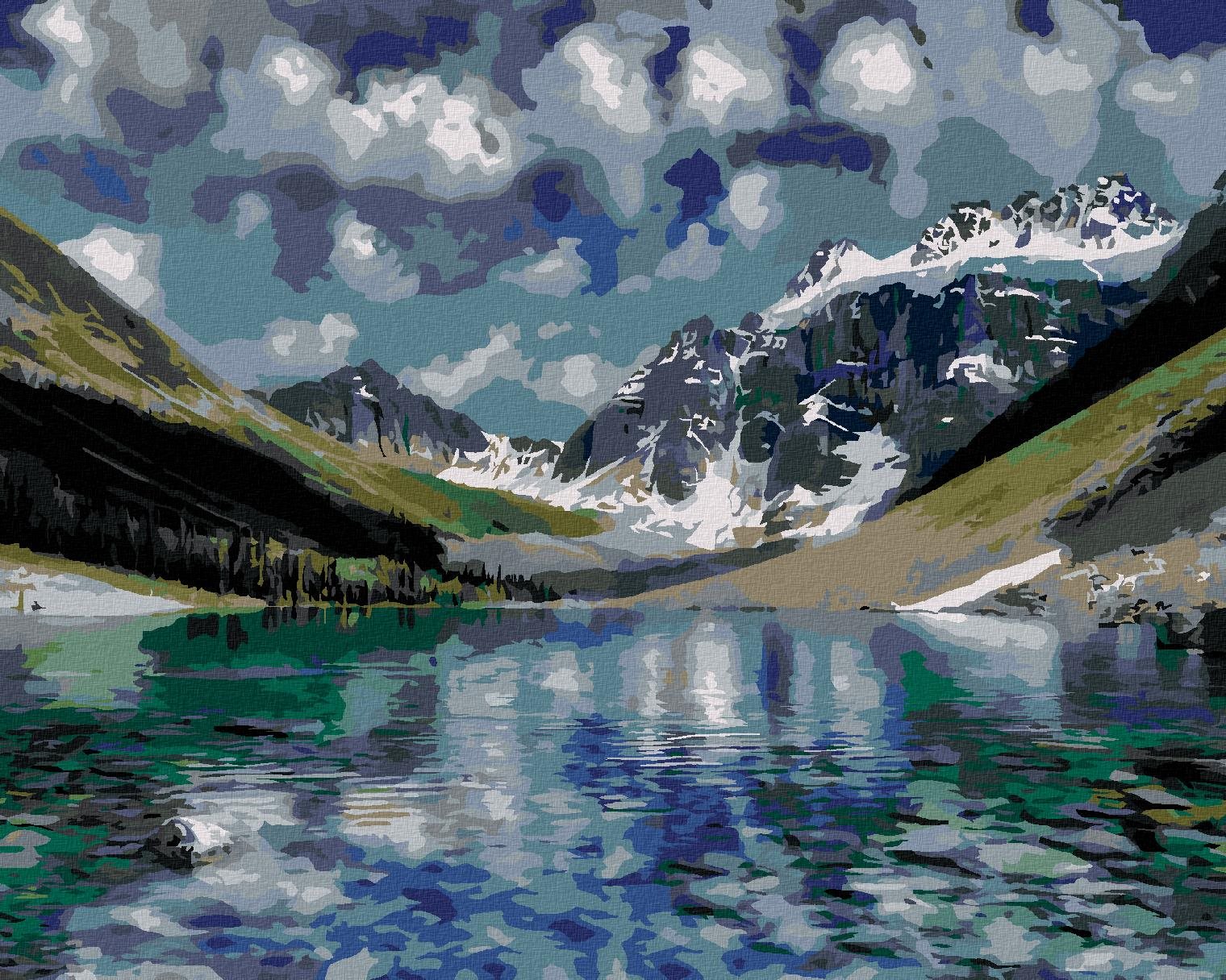 Zuty – Maľovanie Podľa Čísel – Zasnežené Hory A Priezračné Jazero (Dennis Frates), 40 × 50 cm, Plátno + Rám