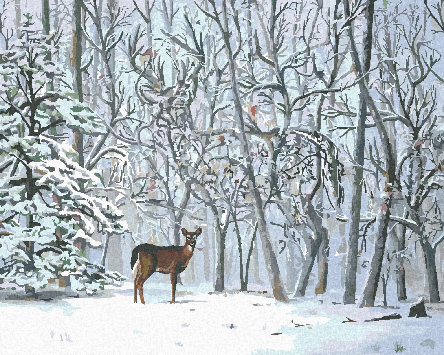 Zuty – Maľovanie Podľa Čísel – Srna A Zasnežené Stromy (D. Rusty Rust), 40 × 50 cm, Plátno