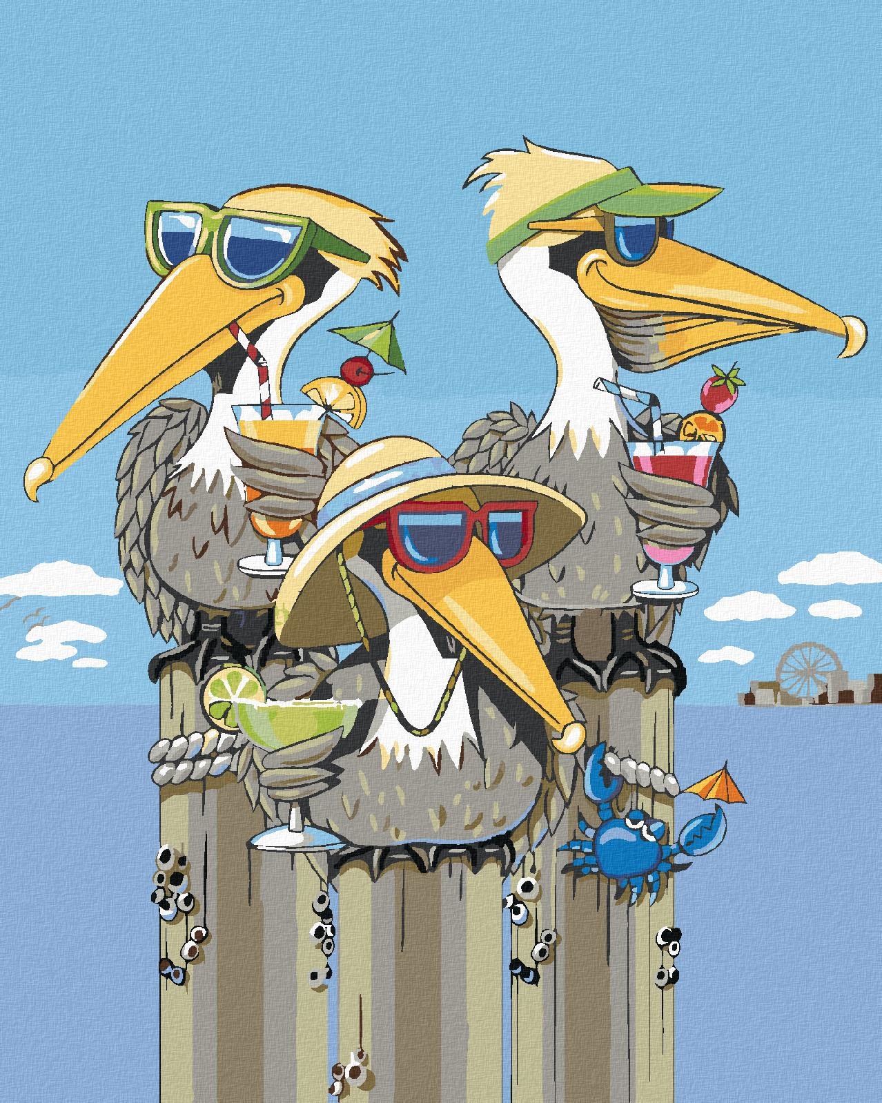 Zuty – Maľovanie Podľa Čísel – Pelikány Na Pláži (Mardell Schuster), 80 × 100 cm, Plátno