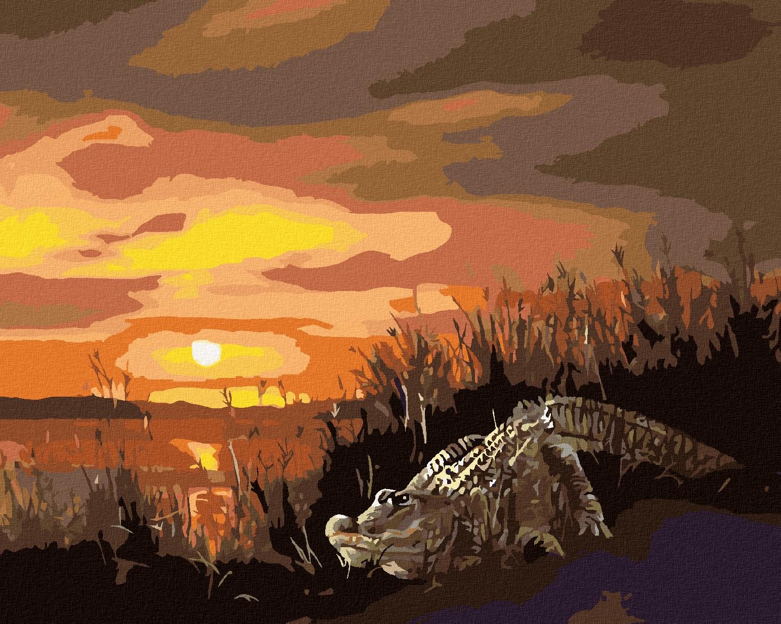 Zuty – Maľovanie Podľa Čísel – Aligátor A Západ Slnka (D. Rusty Rust), 40 × 50 cm, Plátno