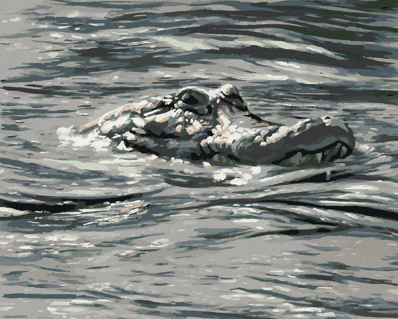 Zuty – Maľovanie Podľa Čísel – Aligátor Hlava Vo Vode (D. Rusty Rust), 40 × 50 cm, Plátno + Rám