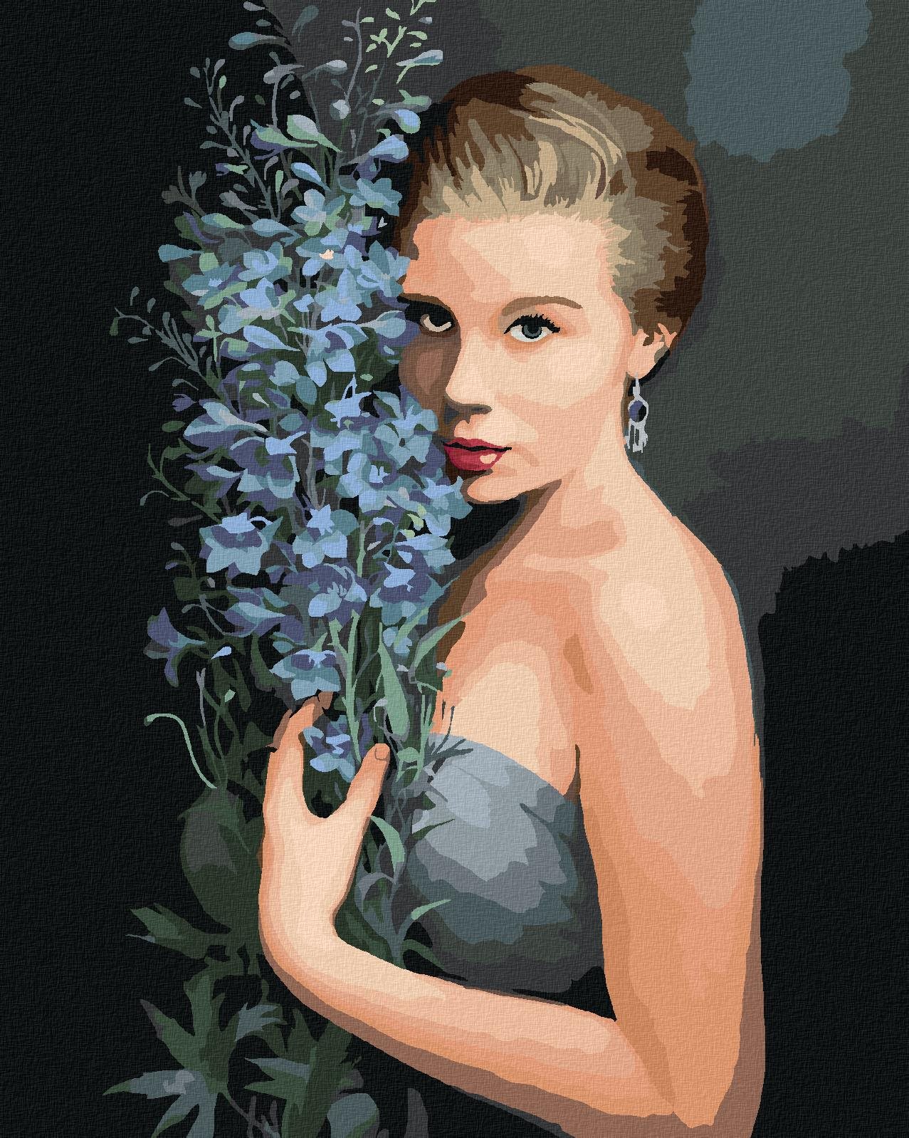 Zuty – Maľovanie podľa čísel – Blondína a modré kvety (Pieter Wagemans), 40 × 50 cm, plátno + rám
