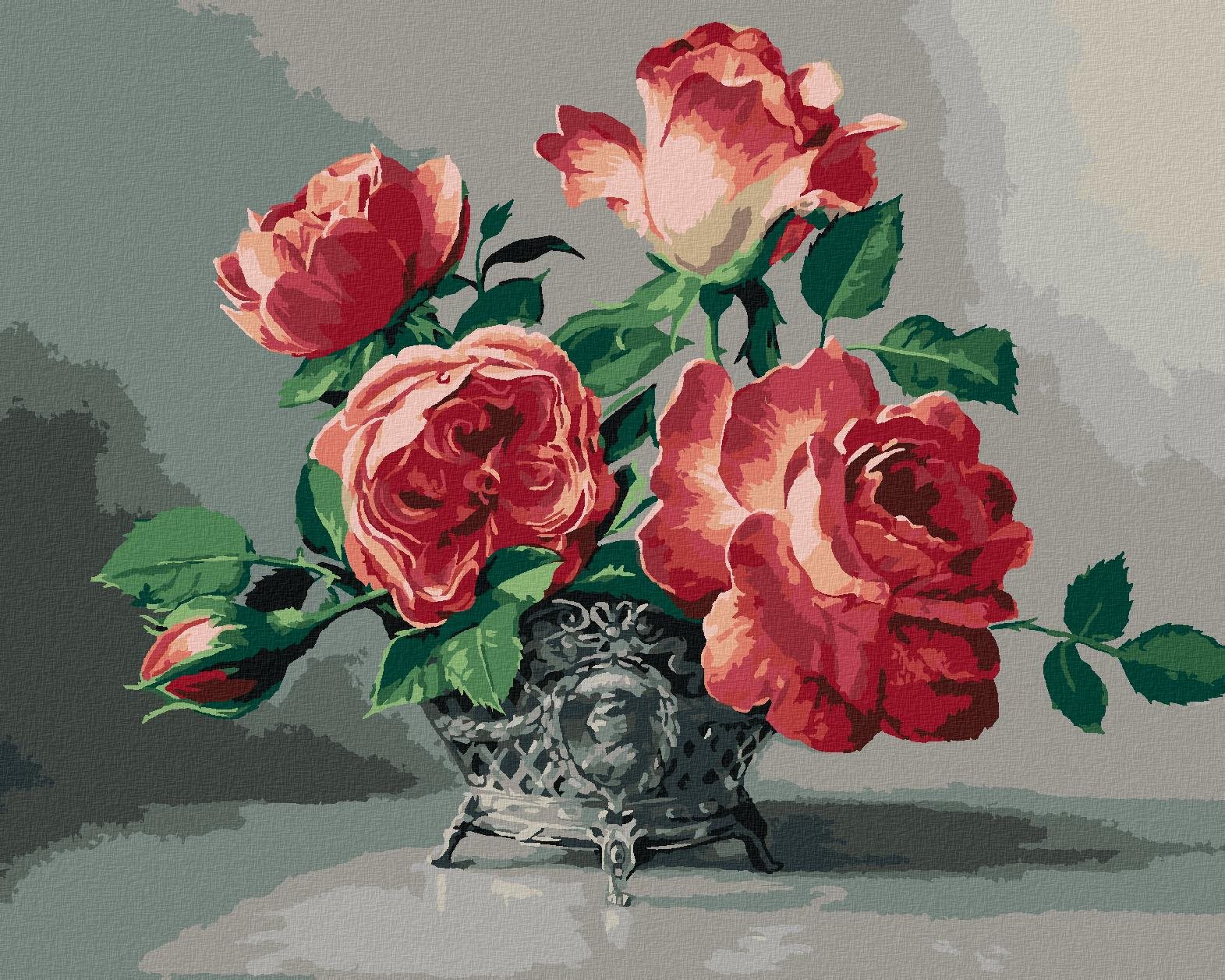 Zuty – Maľovanie podľa čísel – Zátišie ružovej ruže v zdobenej váze (Pieter Wagemans), 40 × 50 cm, plátno + rám