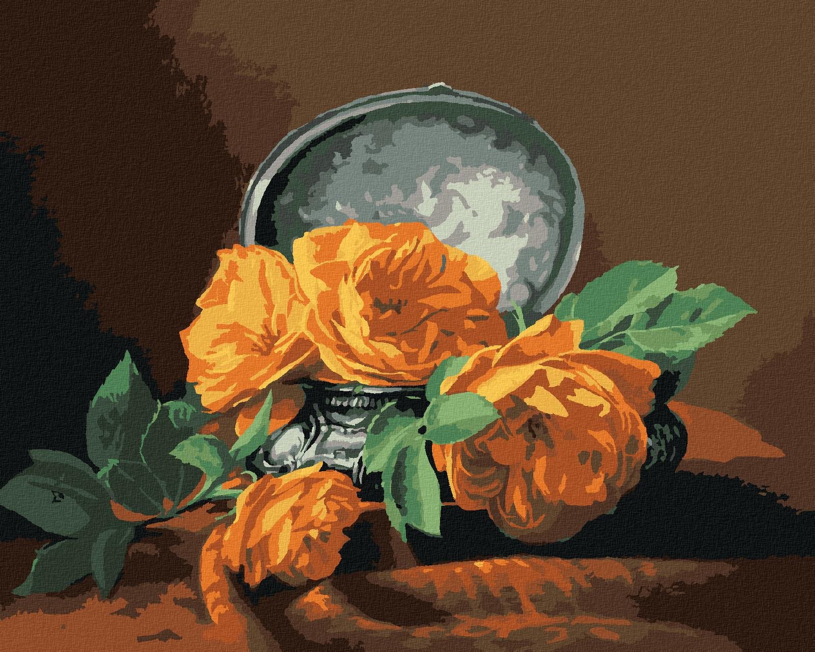 Zuty – Maľovanie podľa čísel – Zátišie žlté ruže v zdobenom puzdre (Pieter Wagemans), 40 × 50 cm, plátno + rám