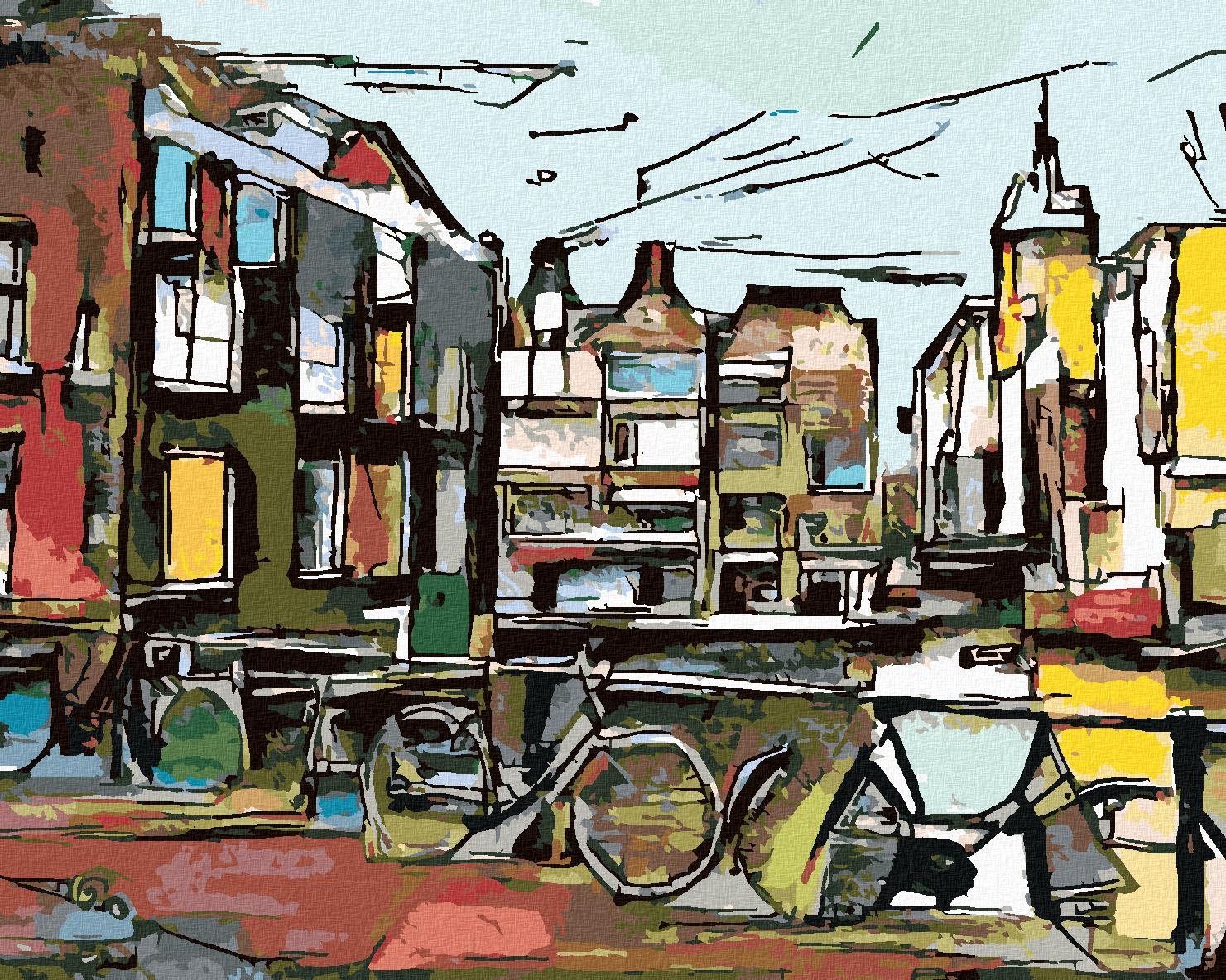 Zuty – Maľovanie Podľa Čísel – Amsterdamské Bicykle V Kubizme, 80 × 100 cm, Plátno + Rám