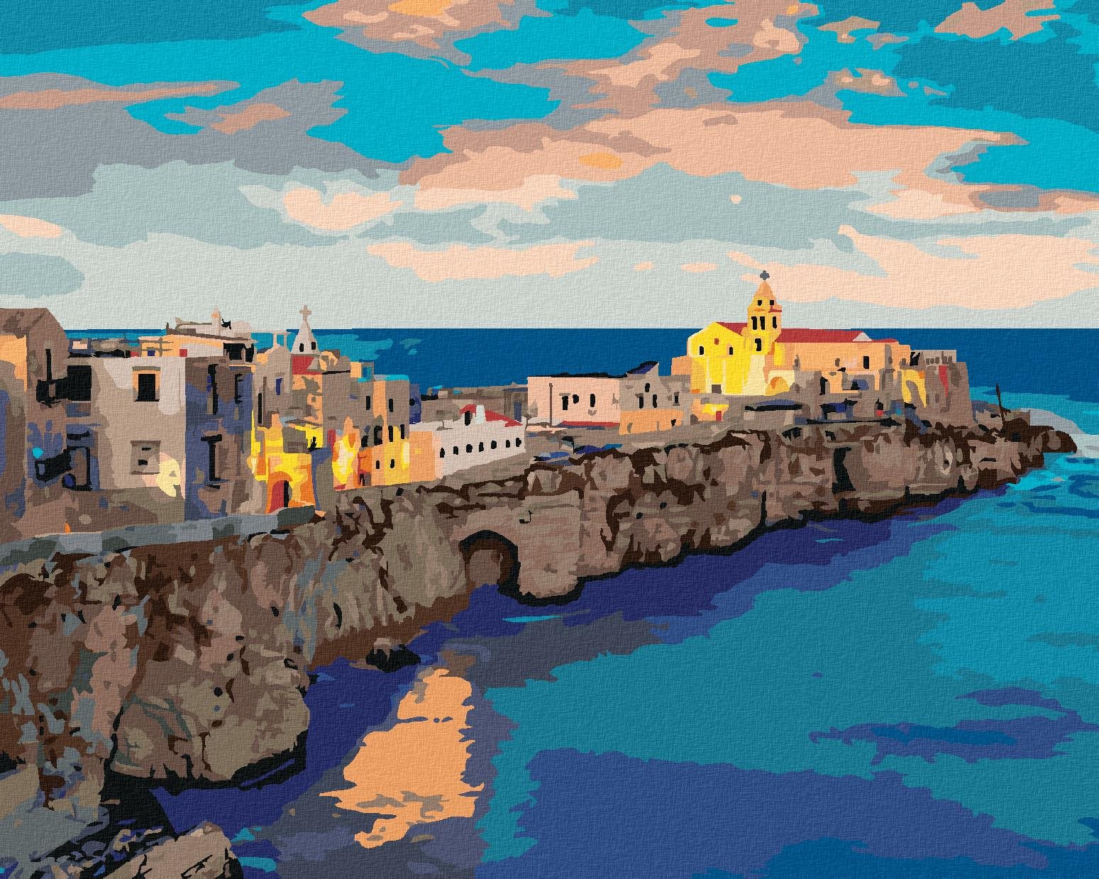 Zuty – Maľovanie Podľa Čísel – Večerná Panoráma Mesta Vieste, 80 × 100 cm, Plátno