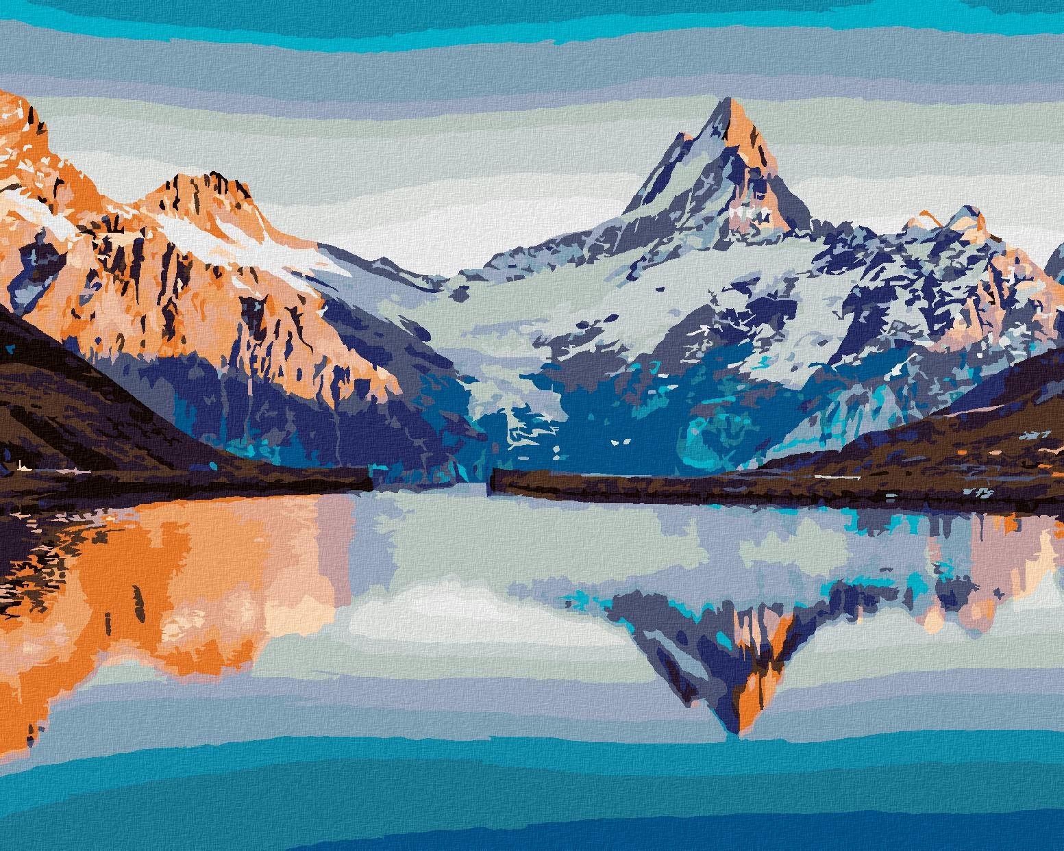 Zuty – Maľovanie podľa čísel – Fantastická panoráma jazera Bachalpsee vo Švajčiarsku, 40 × 50 cm, plátno + rám