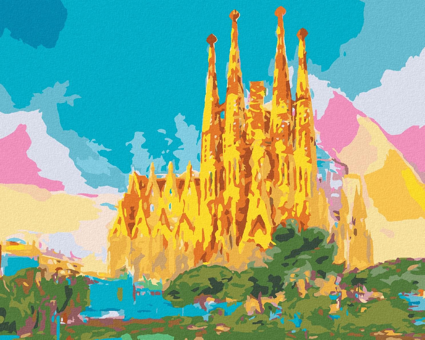 Zuty – Maľovanie Podľa Čísel – Dúhová Sagrada Familia, 80 × 100 cm, Plátno
