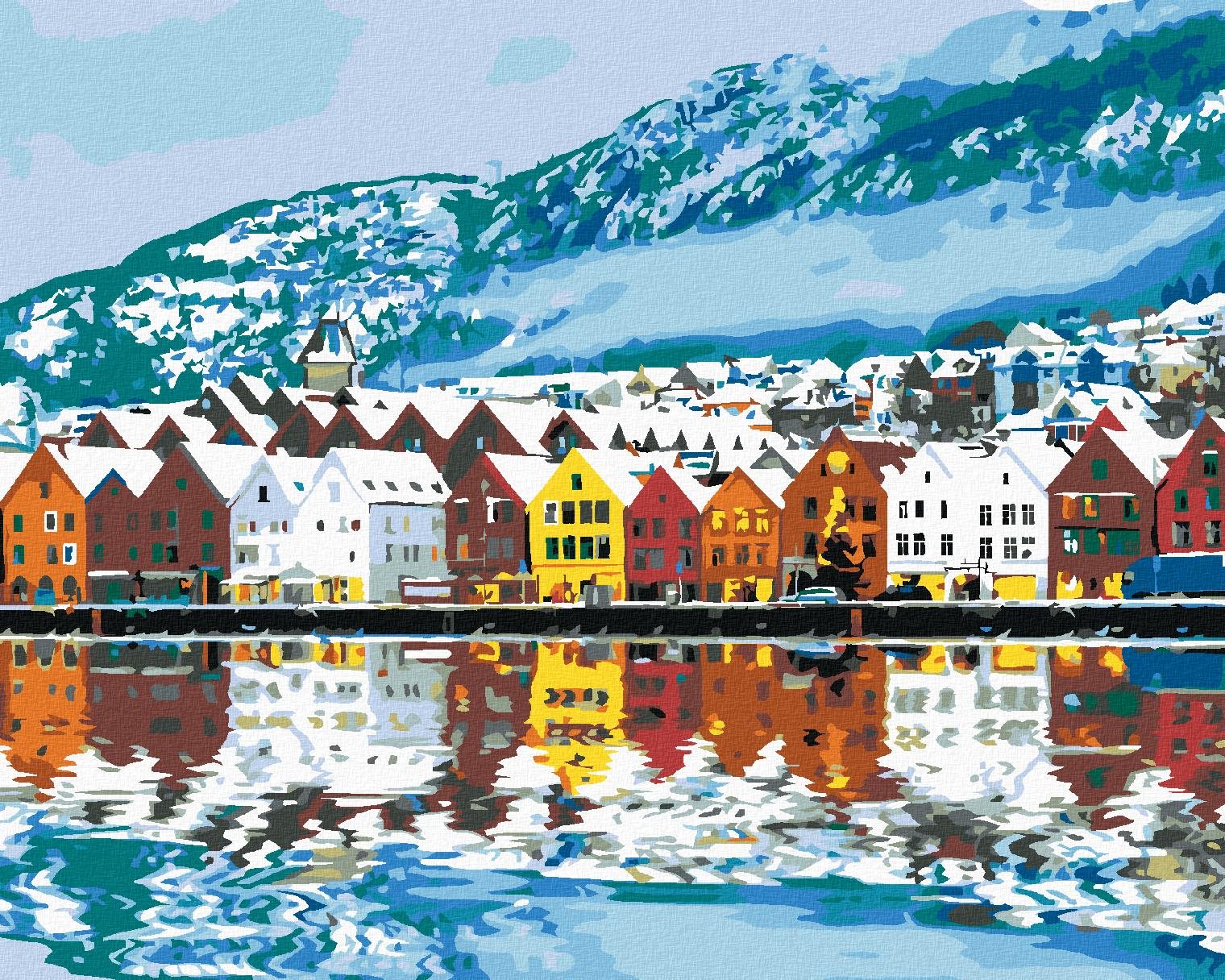 Zuty – Maľovanie Podľa Čísel – Mestečko Bergen V Nórsku, 40 × 50 cm, Plátno