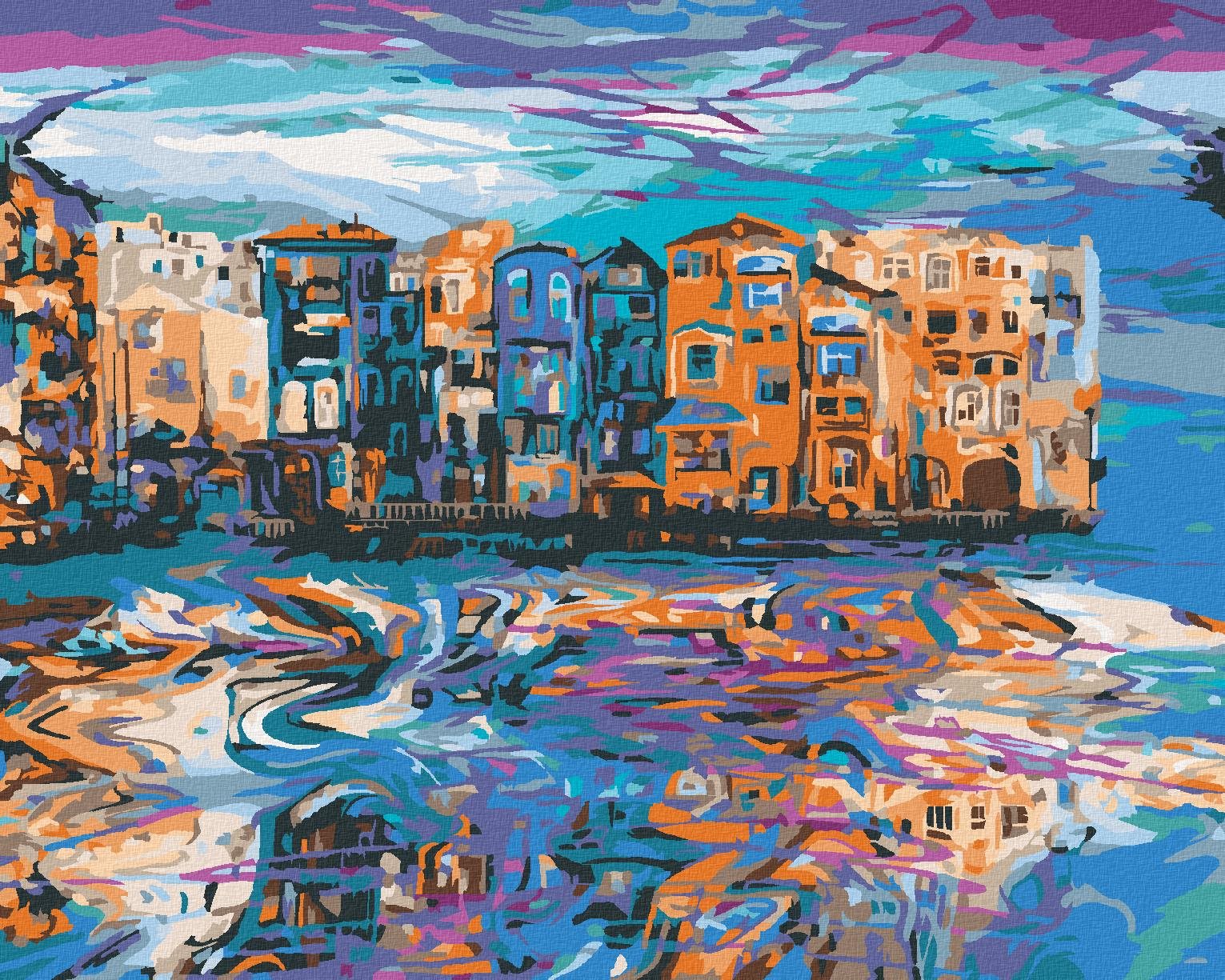 Zuty – Maľovanie Podľa Čísel – Odraz Mesta Vo Vode, 80 × 100 cm, Plátno
